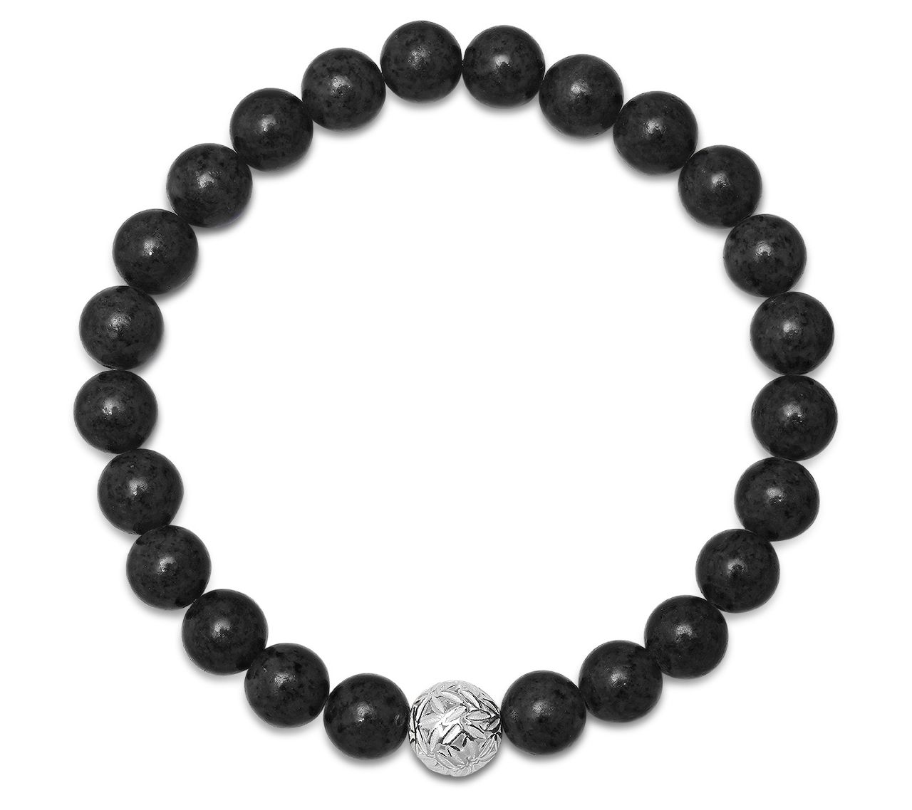 Silver Style Men's Gemstone Beaded Bracelet, Sterling