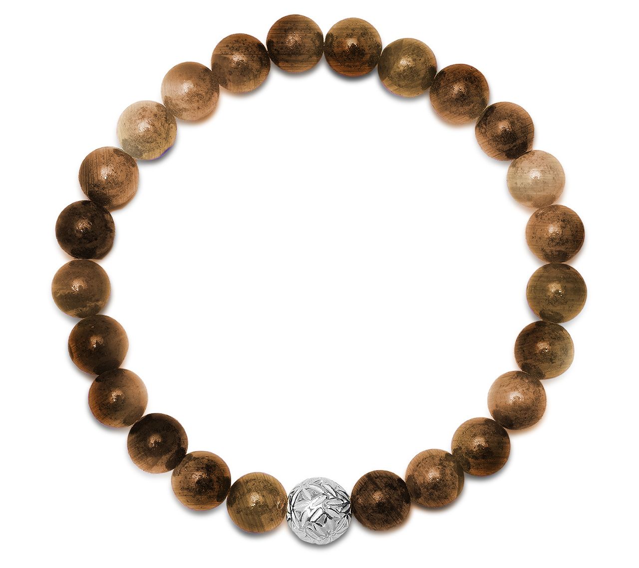 Silver Style Men's Gemstone Beaded Bracelet, Sterling