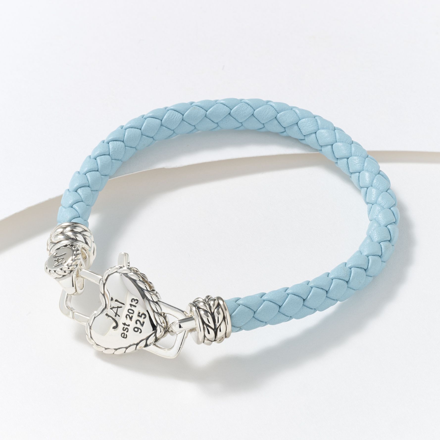 JAI Sterling Silver Heart Lock Leather Tag Bracelet, 10.0g