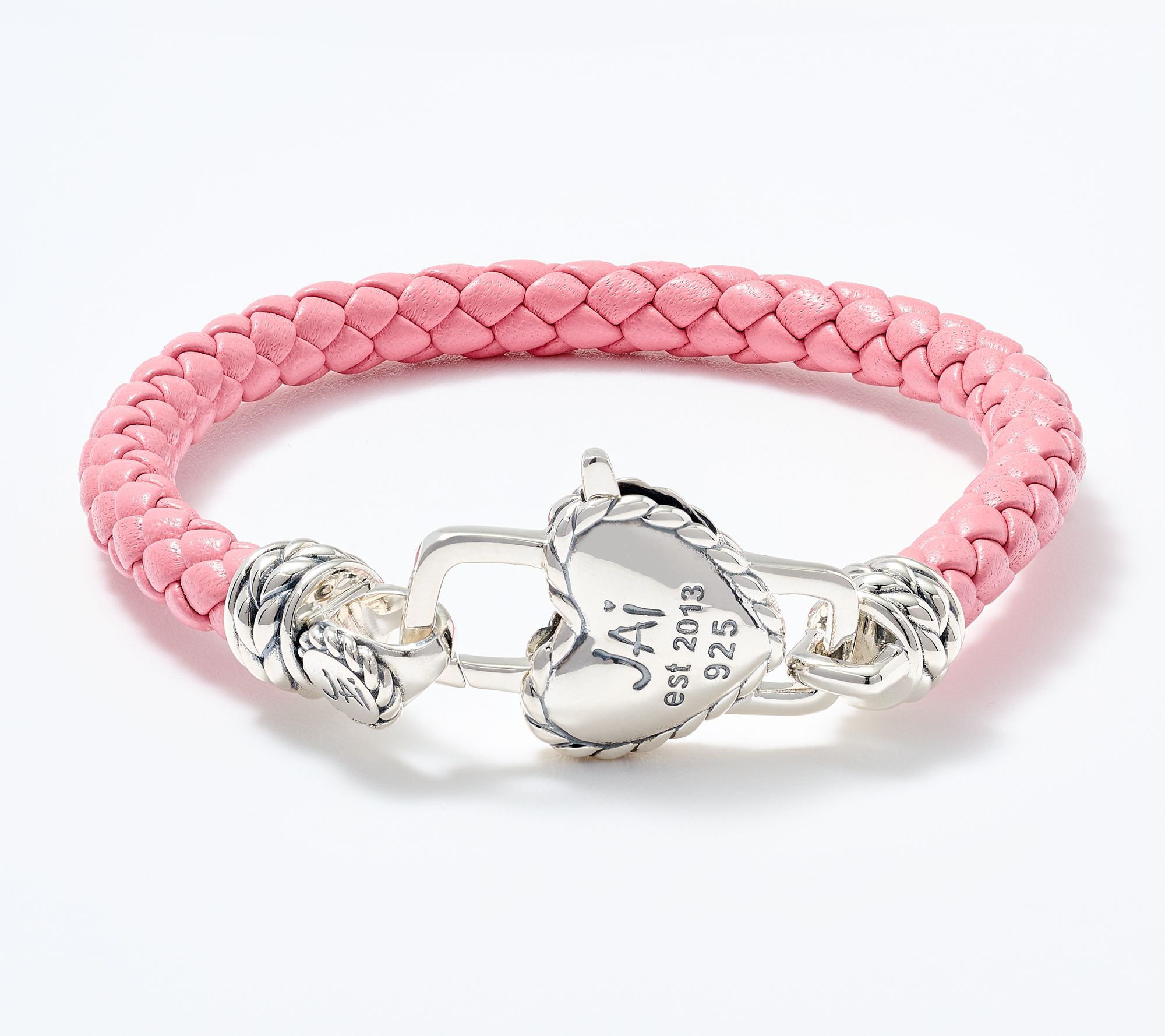 JAI Sterling Silver Heart Lock Leather Tag Bracelet, 10.0g