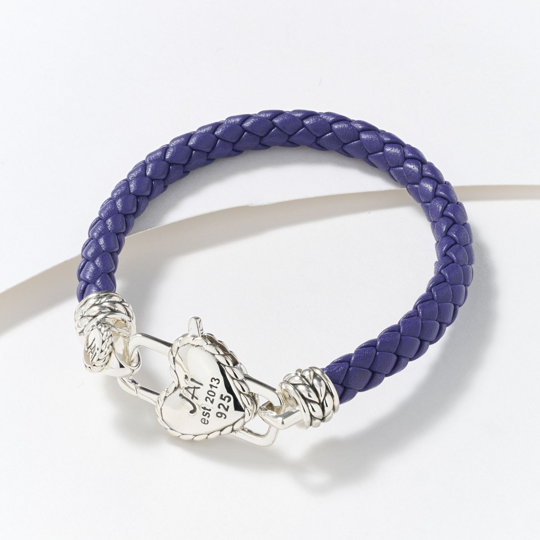 JAI Sterling Silver Heart Lock Leather Tag Bracelet, 10.0g