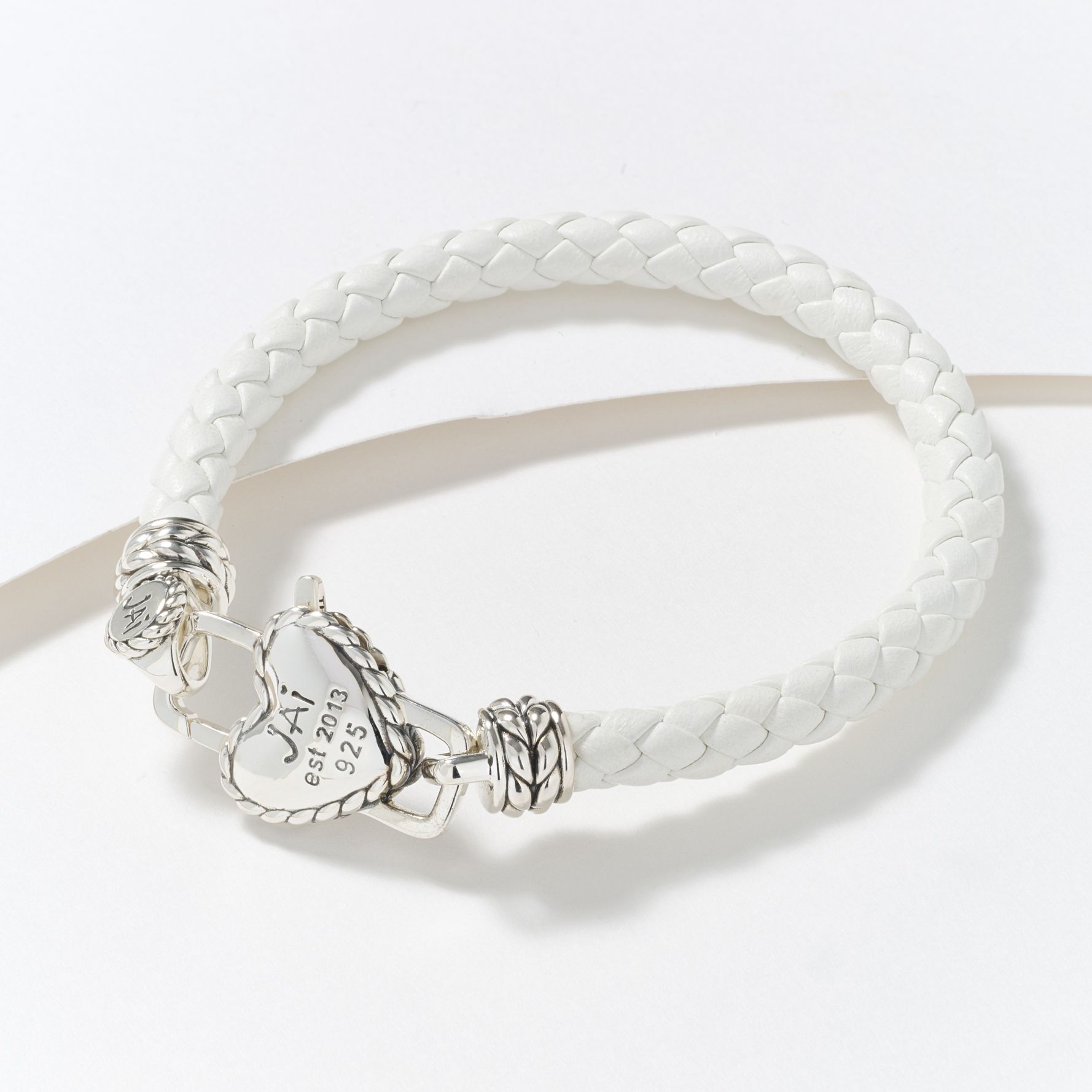 JAI Sterling Silver Heart Lock Leather Tag Bracelet, 10.0g