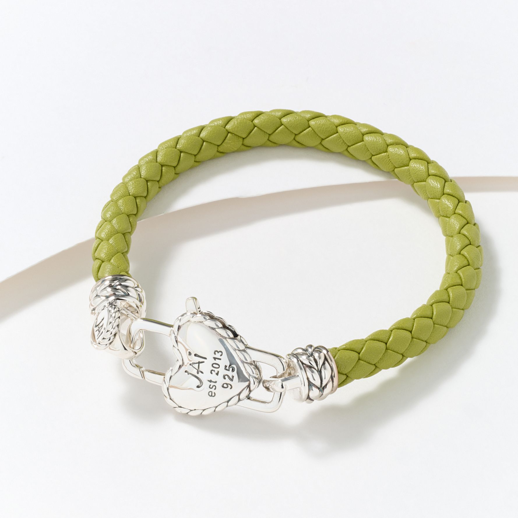 JAI Sterling Silver Heart Lock Leather Tag Bracelet, 10.0g