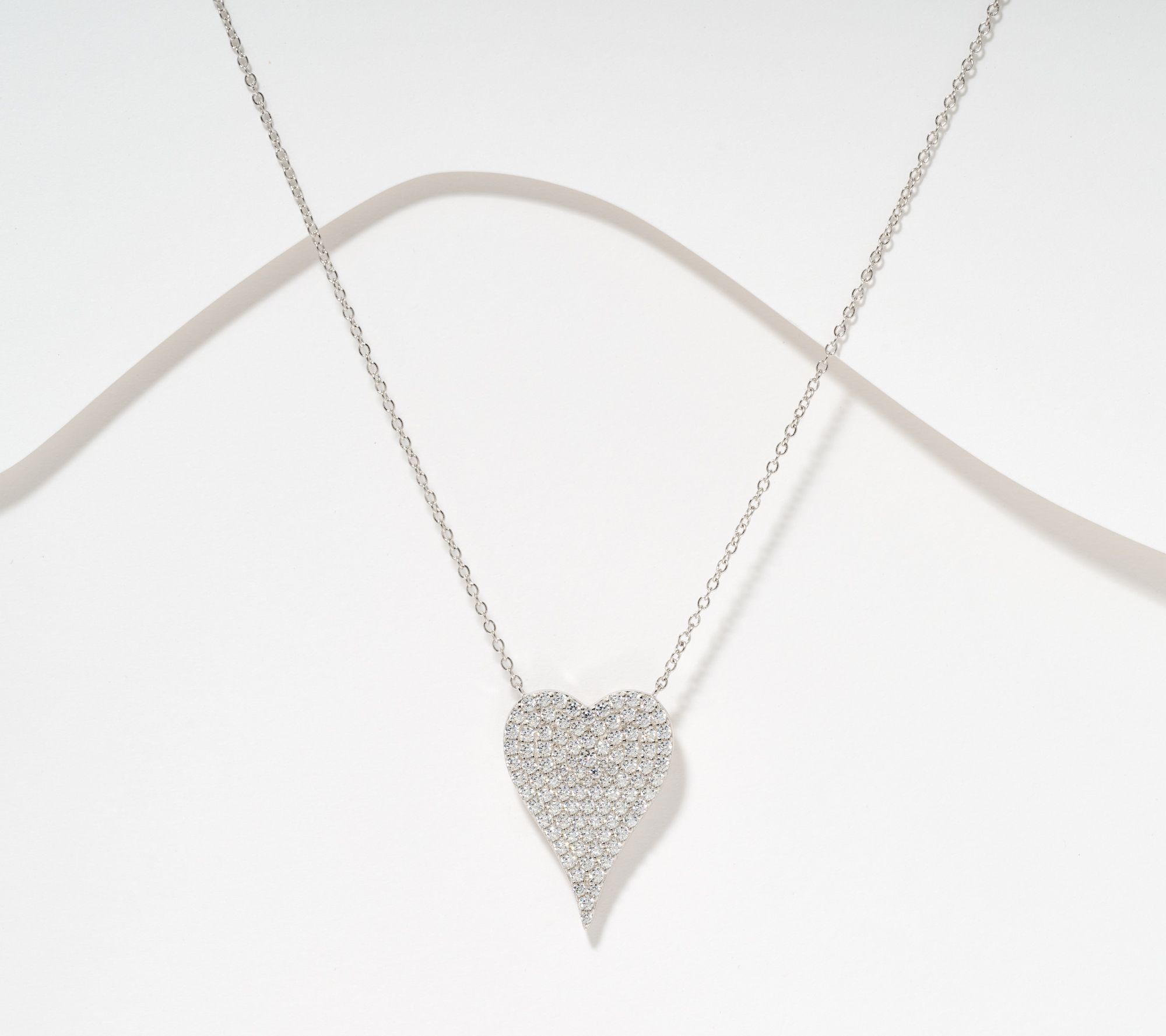 Diamonique x Jennifer Miller Signature Pave Heart Necklace, Sterling Silver