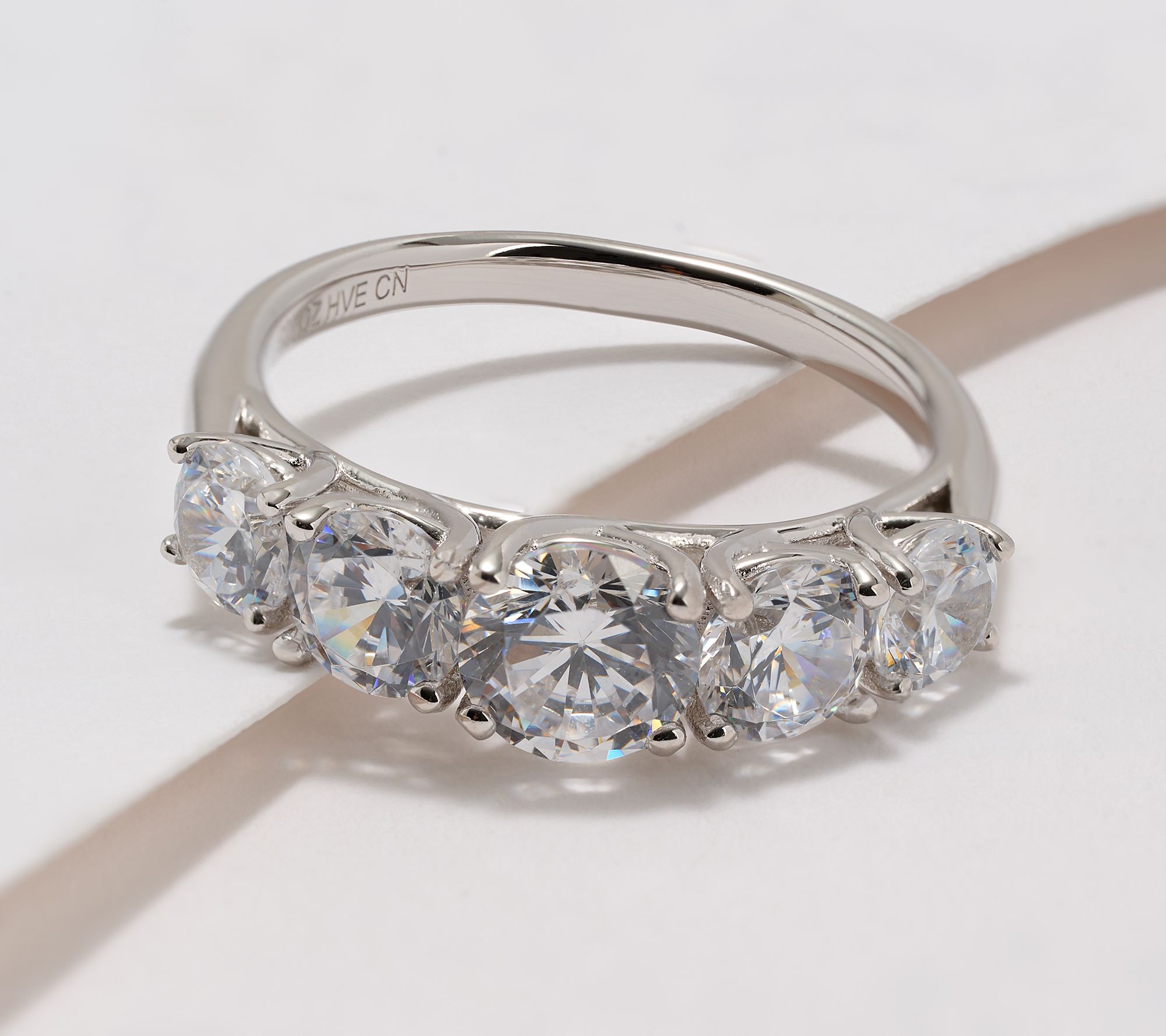 Diamonique Classics 5 Stone Ring, Sterling Silver