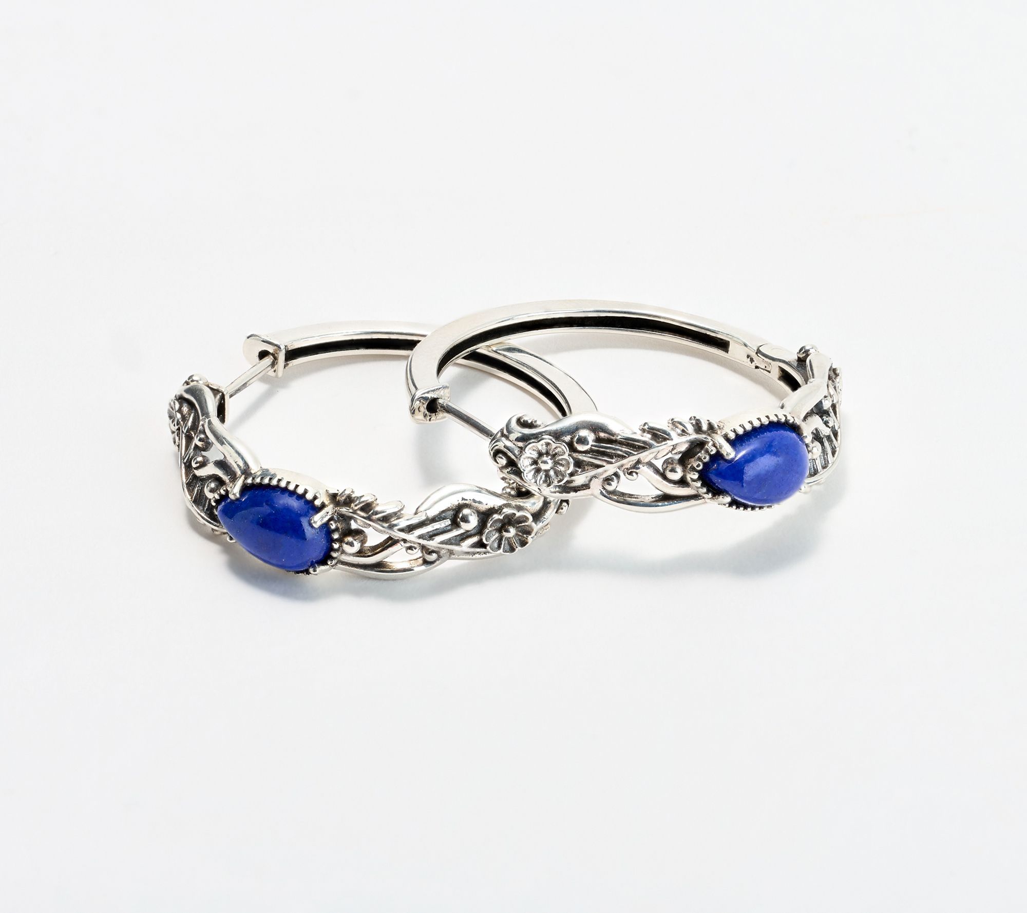 American West Sterling Silver Vine & Leaf Hinge Hoop Earrings