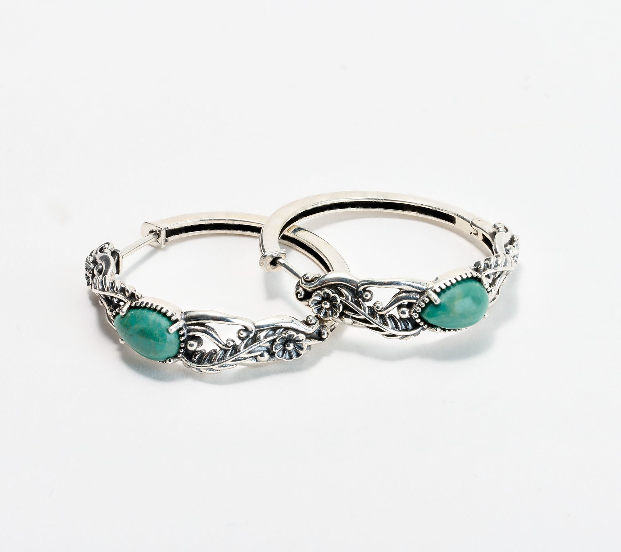 American West Sterling Silver Vine & Leaf Hinge Hoop Earrings