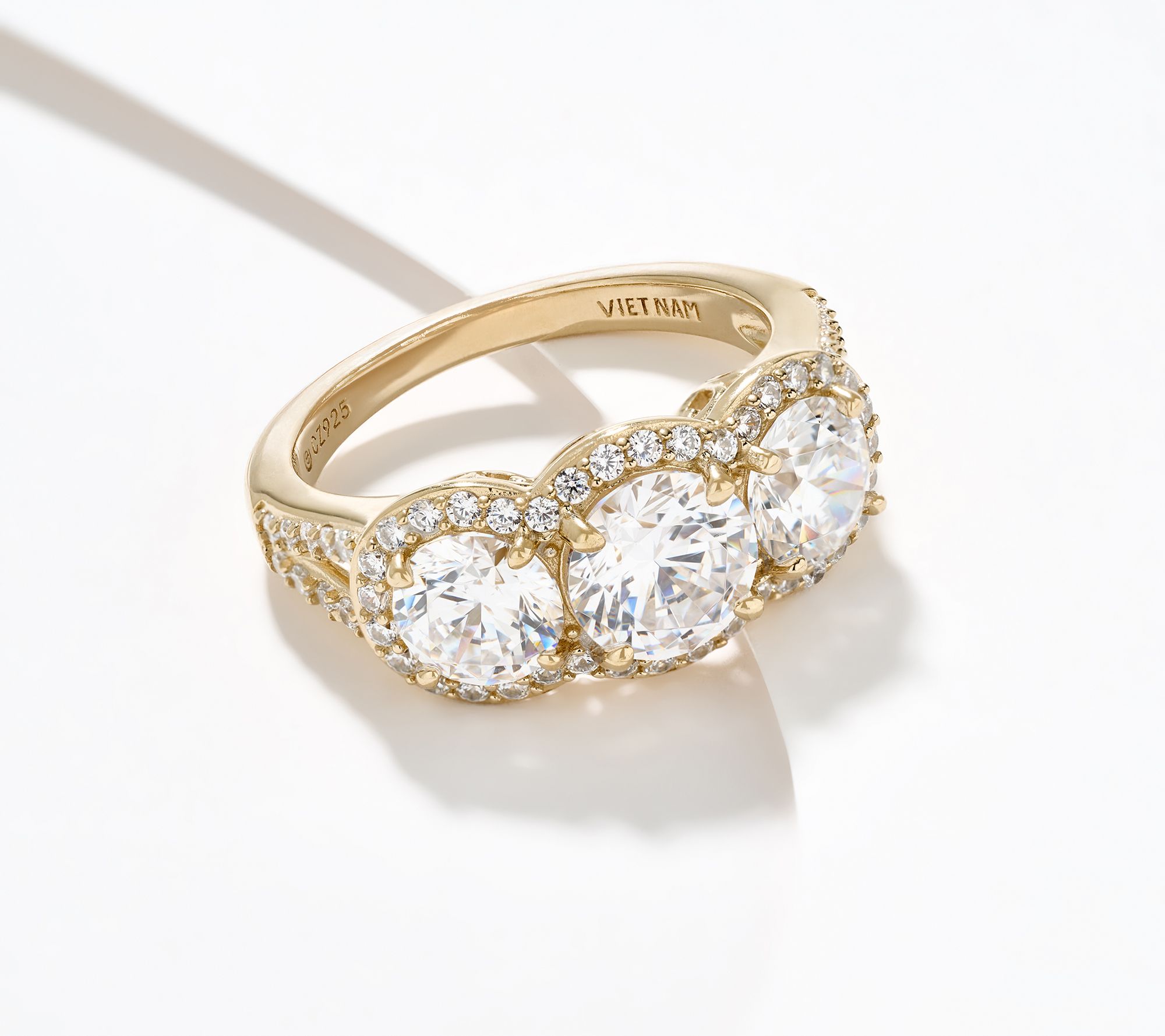 Diamonique Classics 3-Stone Halo Ring, Sterling Silver