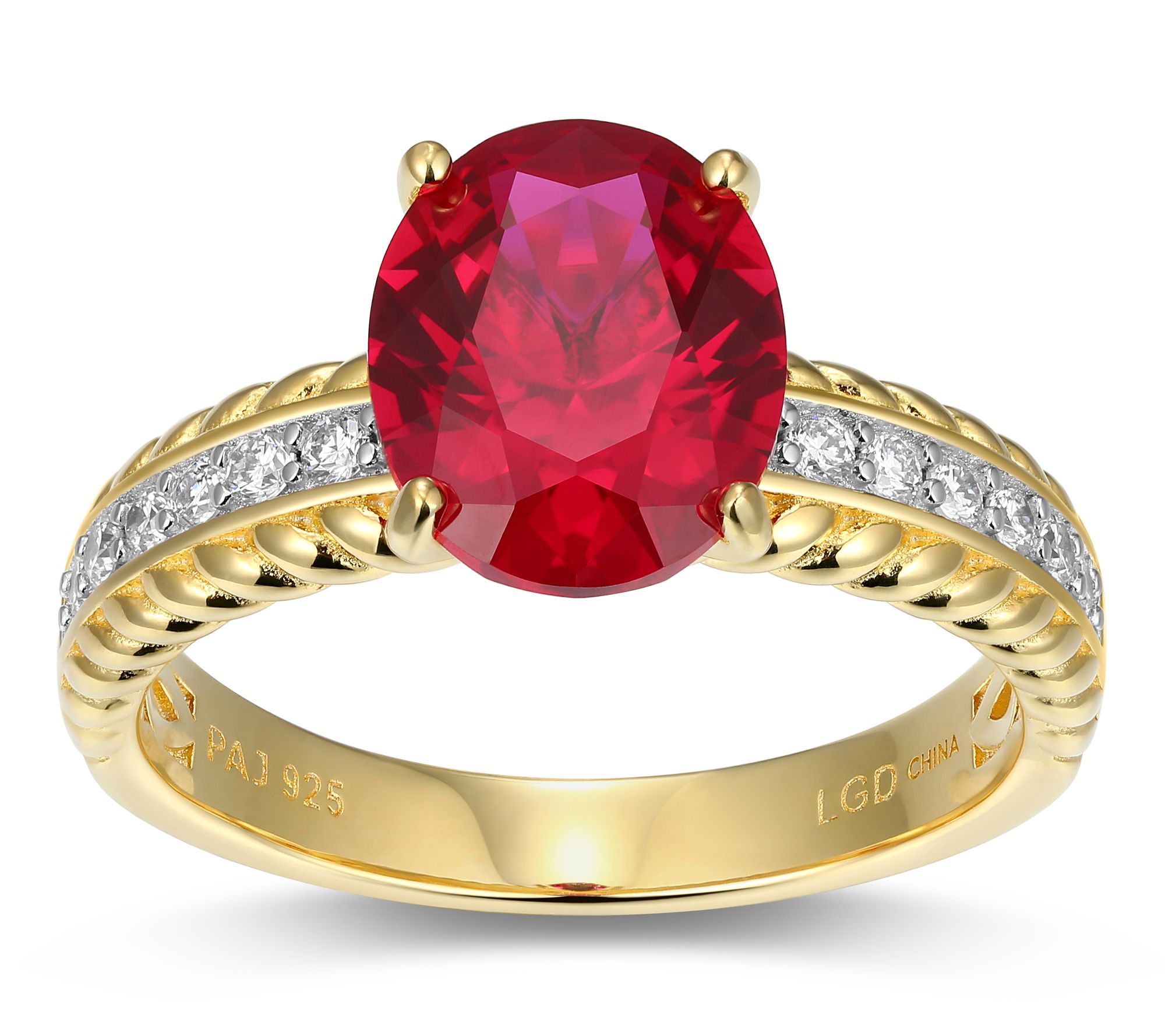 LuxLab Grown 2.90 cttw Ruby & Diamond Ring, 18K  Gold Plated