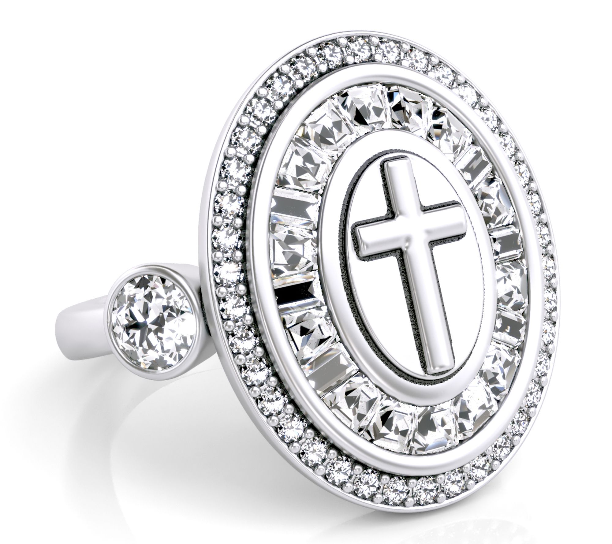  Diamonique 2.55 cttw Oval Design Cross Ring, Sterling Silver