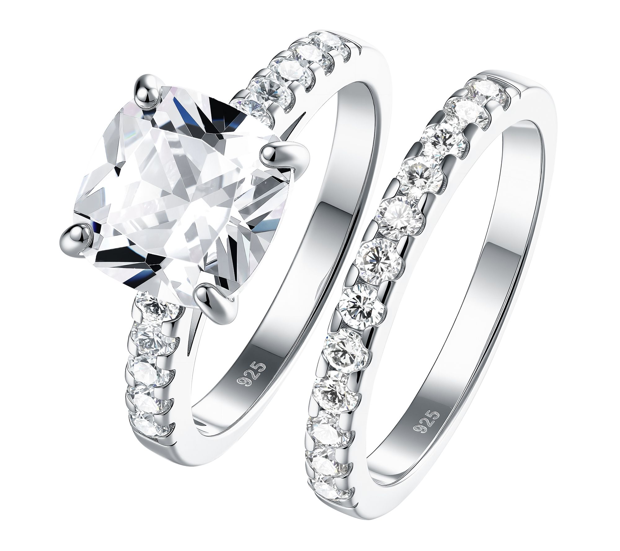 Diamonique 5.55 cttw Cushion Cut Ring Set, Sterling Silver