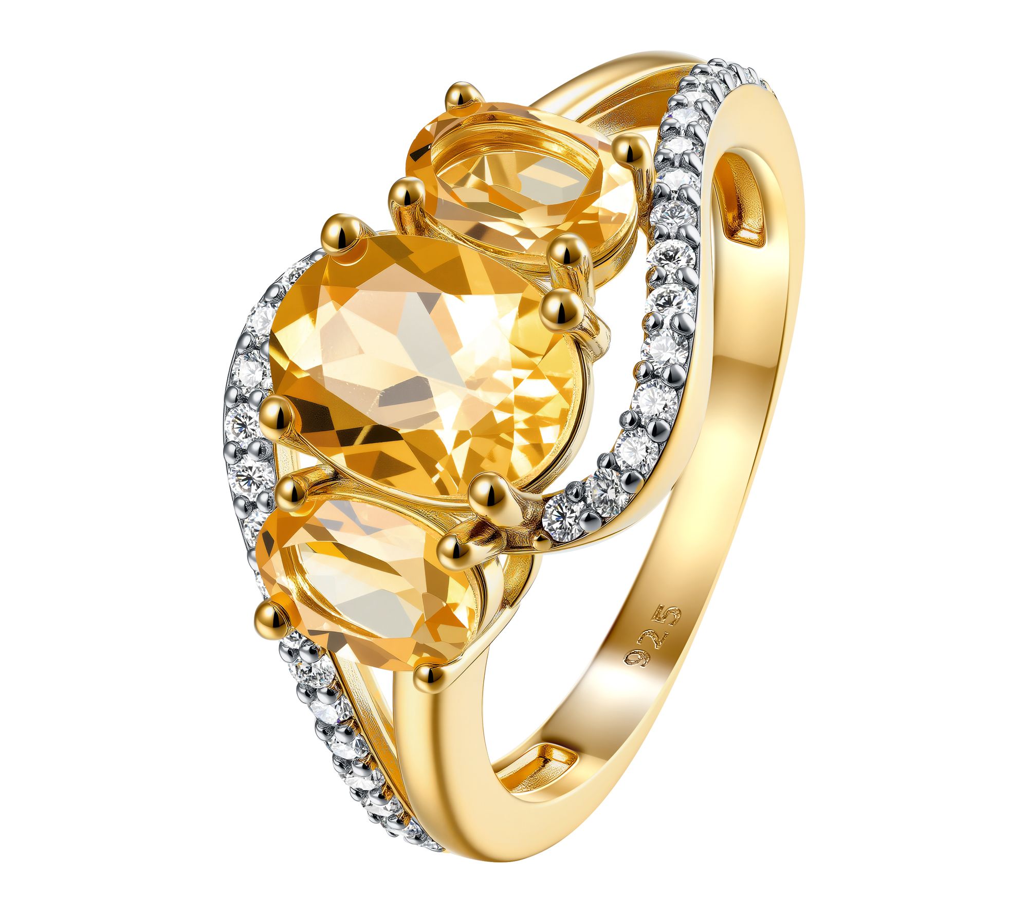 Affinity Gems Citrine & White Zircon Ring, Sterling Silver
