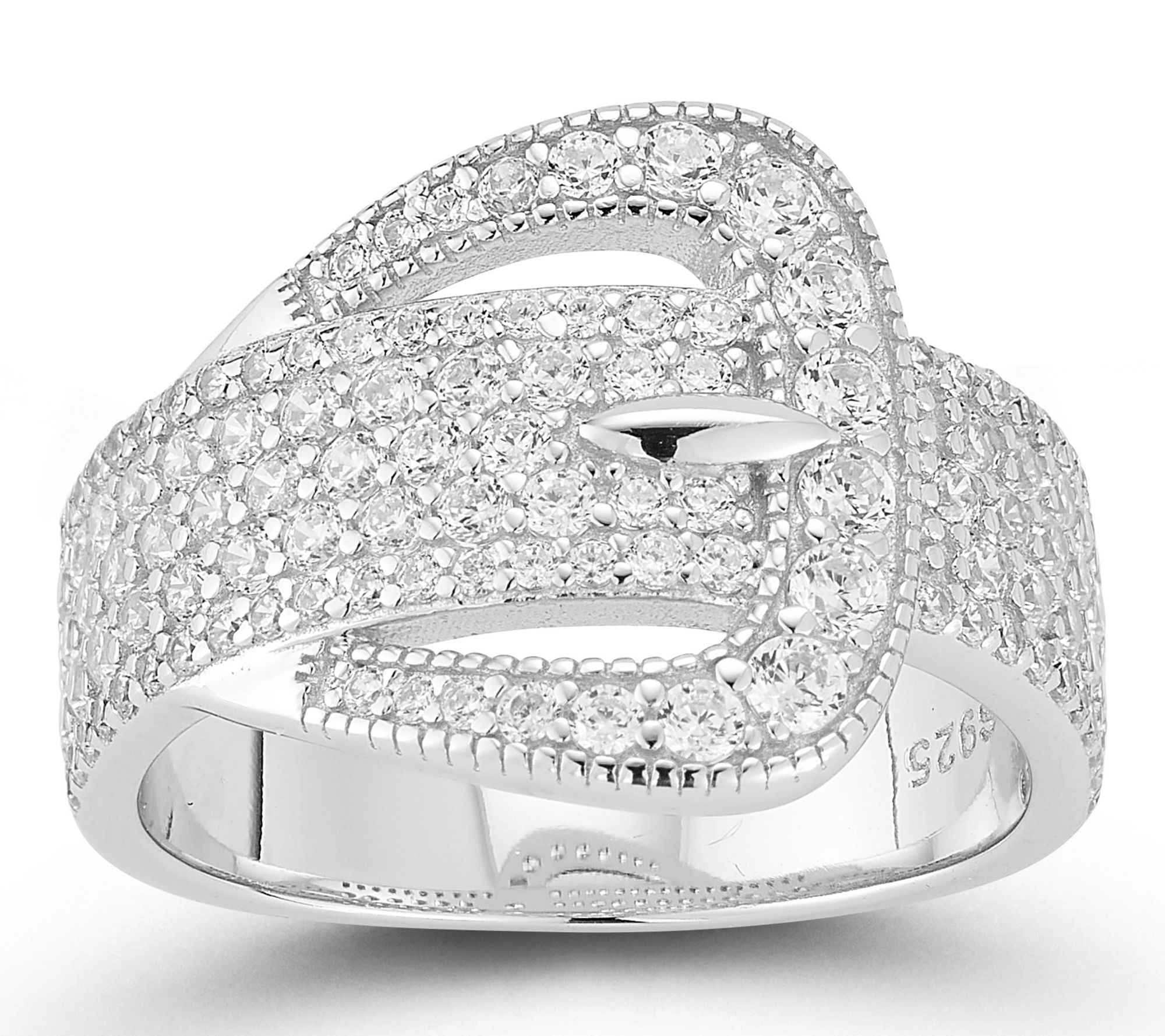 Sterlina Silver Pave Belt Buckle Band Ring, Sterling