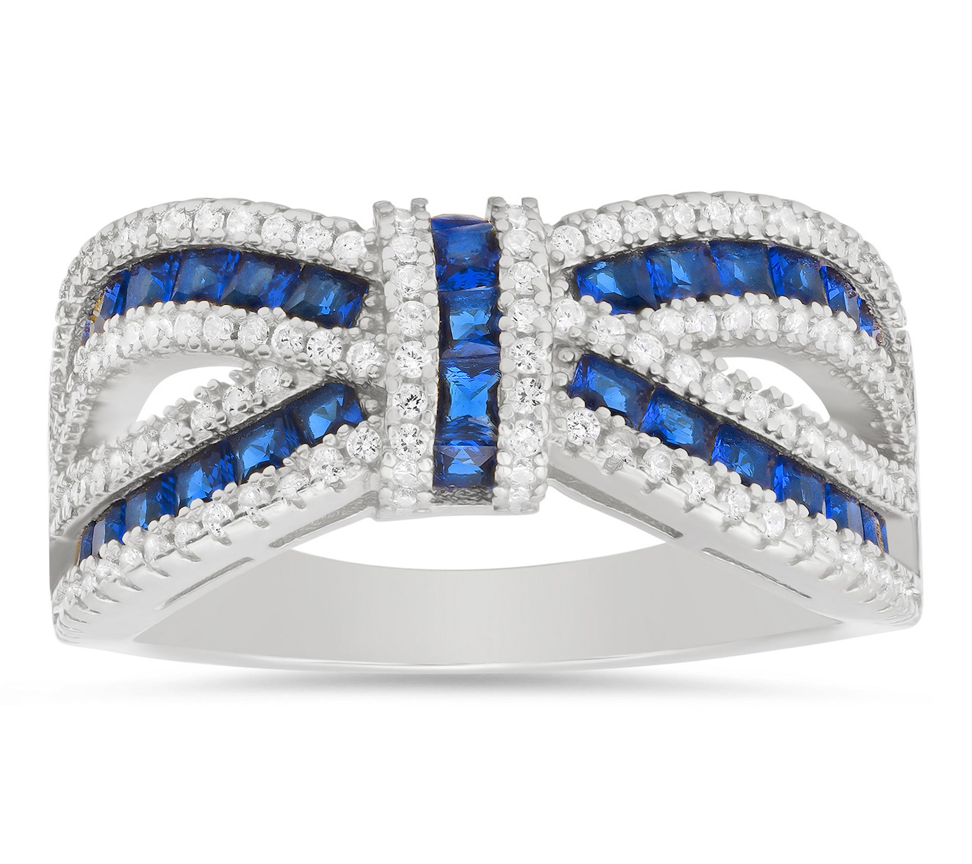 Diamonique Blue Love Knot Statement Ring, Sterling Silver