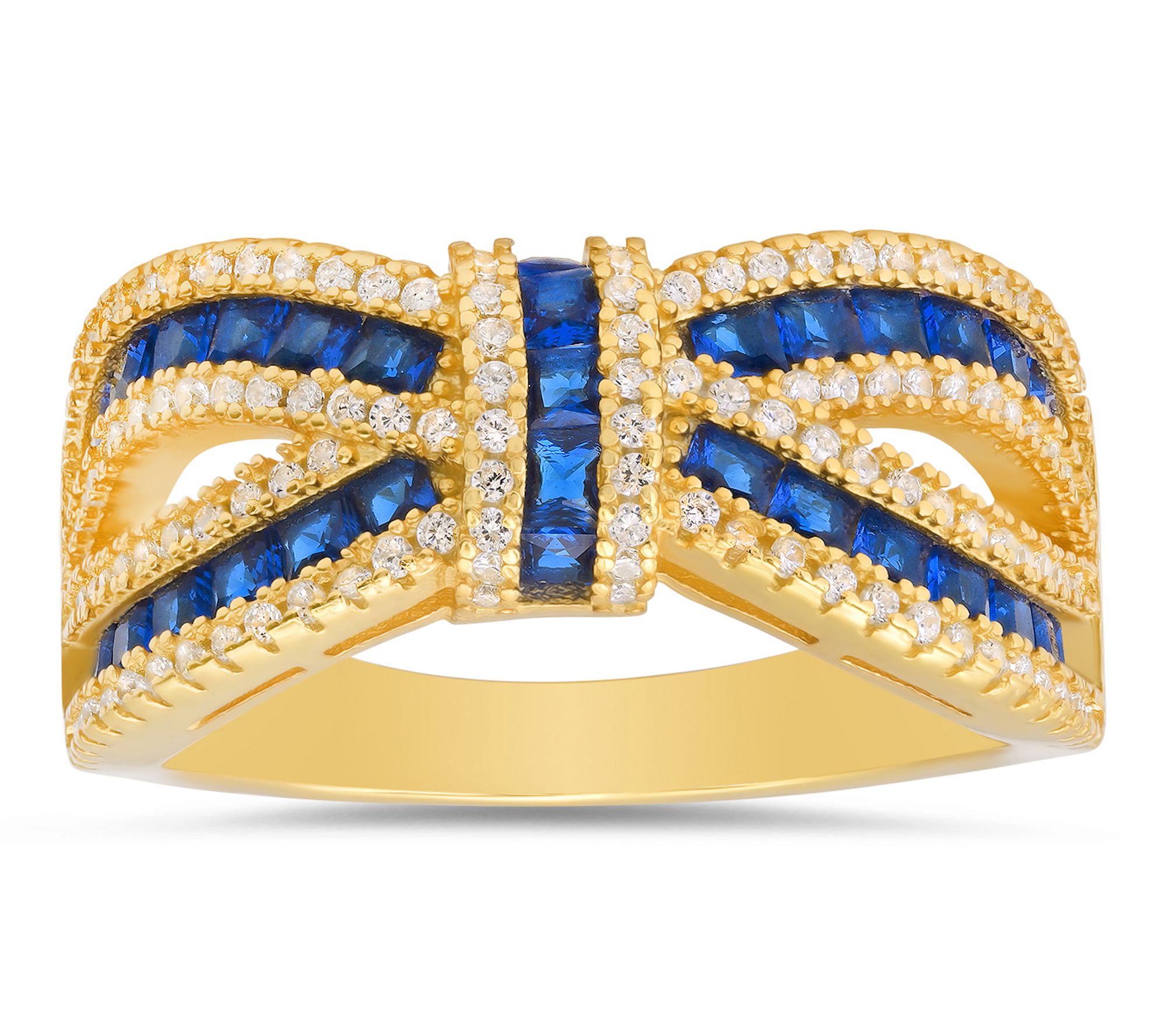 Diamonique Blue Love Knot Statement Ring, Sterling Silver