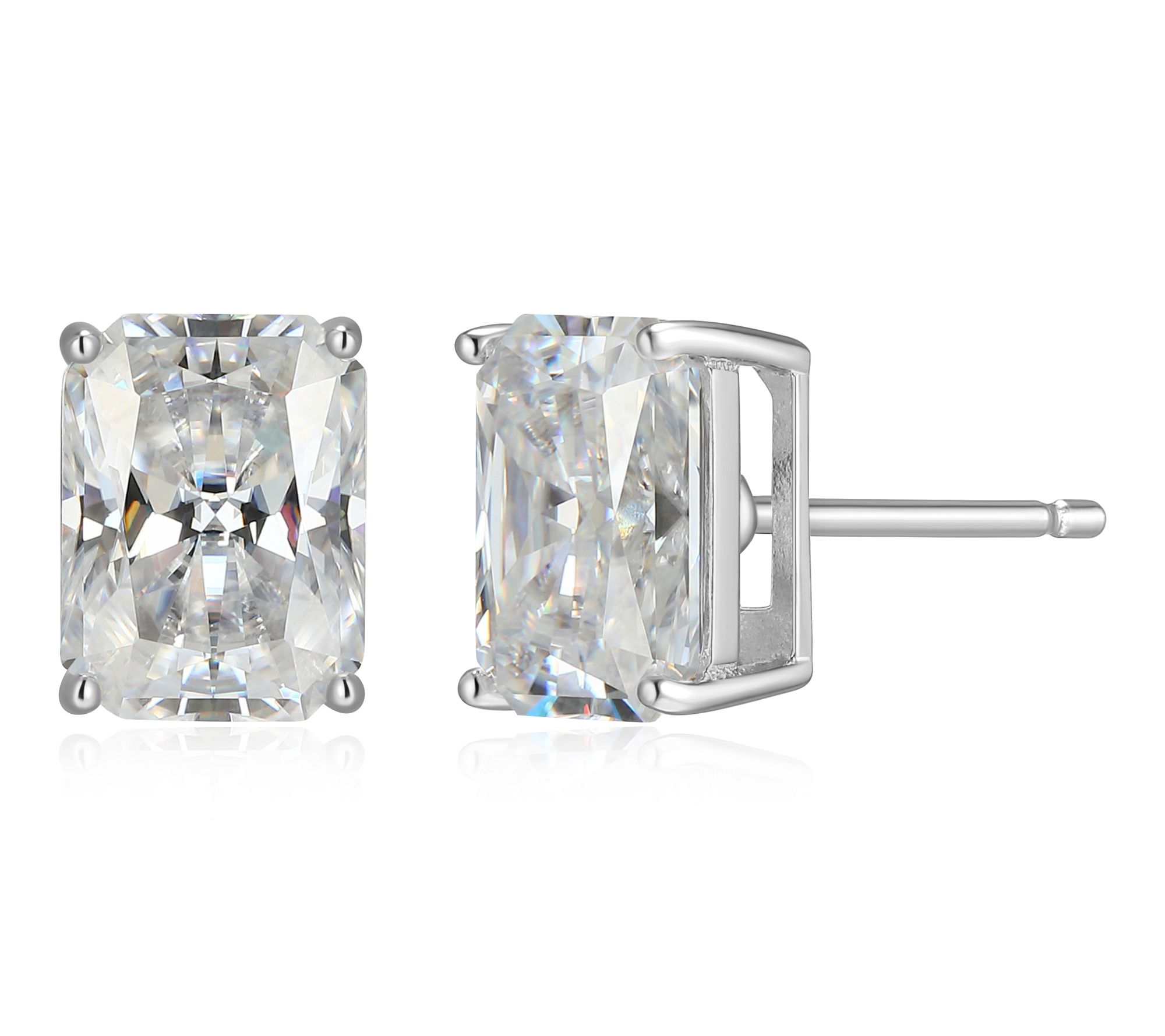 Moissanite 3.10 cttw Emerald Cut Stud Earrings,Sterling