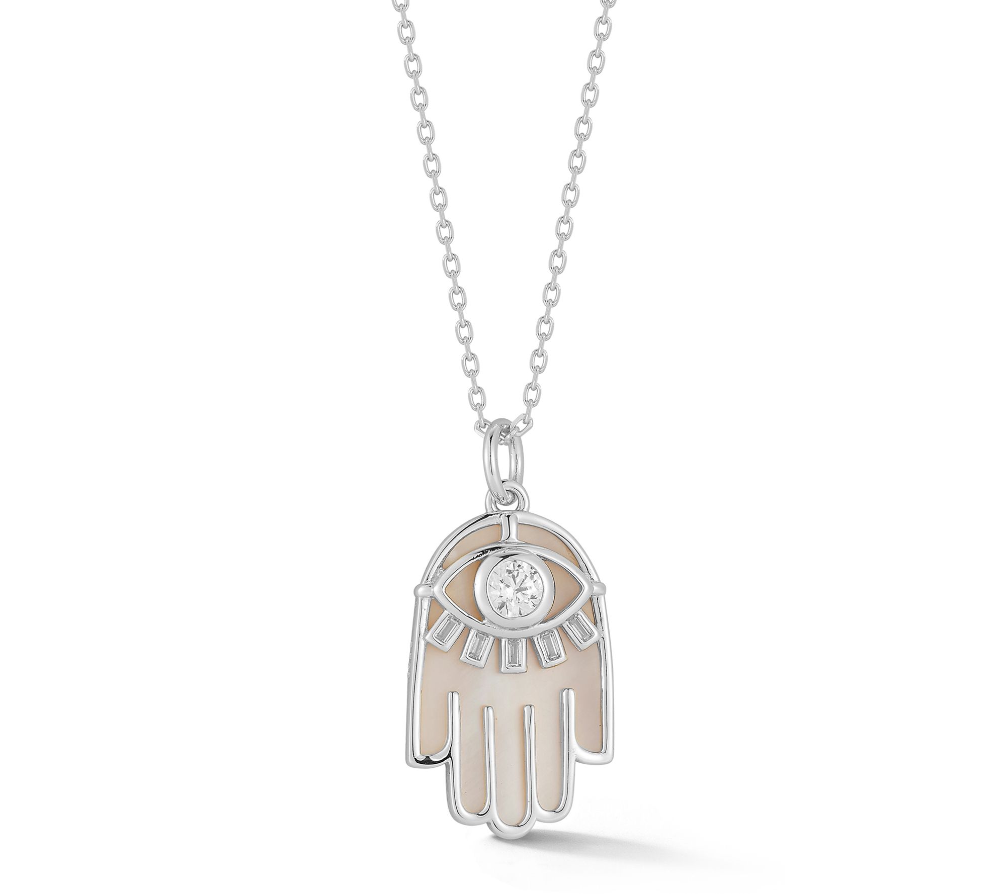 Sterlina Silver Evil Eye Hamsa Pendant w/ Chain, Sterling