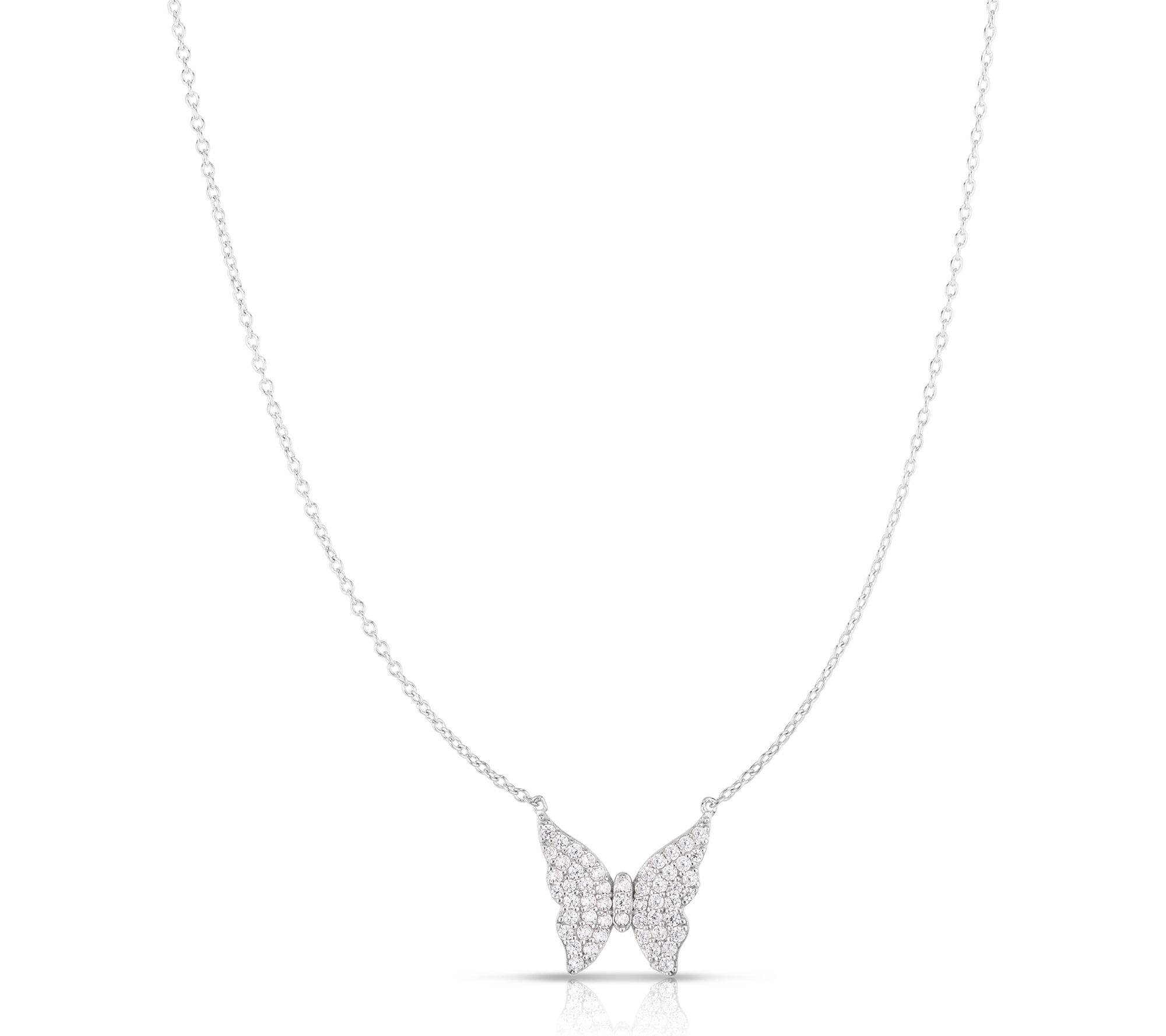 Sterlina Silver Pave Classic Butterfly Necklace, Sterling