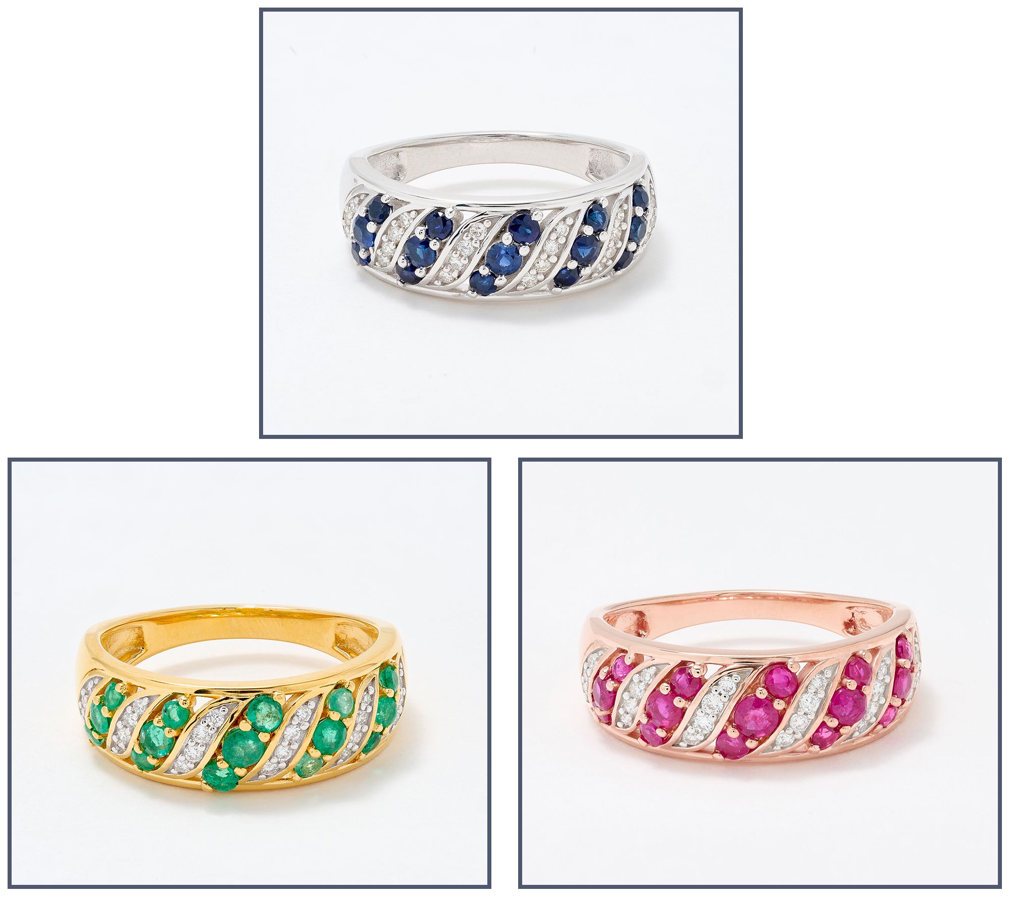 Affinity Gems Wave Detail 0.75 cttw Gem & Diamond Ring, Sterling Silver