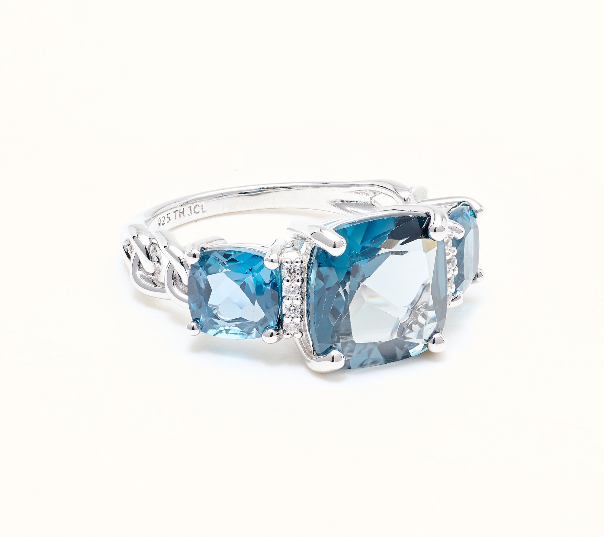 Affinity Gems Triple Cushion London Blue Topaz Statement Ring, Sterling