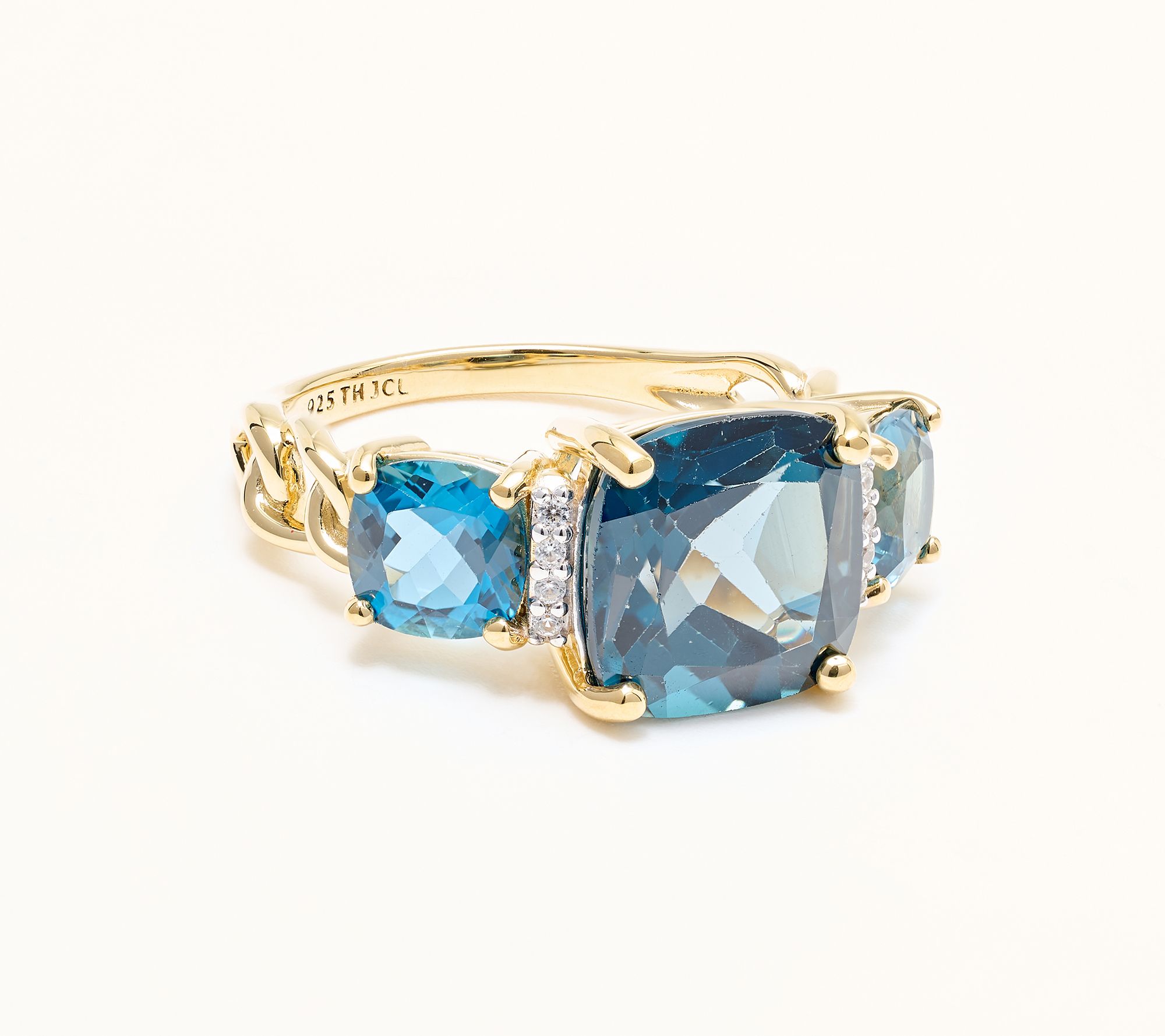 Affinity Gems Triple Cushion London Blue Topaz Statement Ring, Sterling
