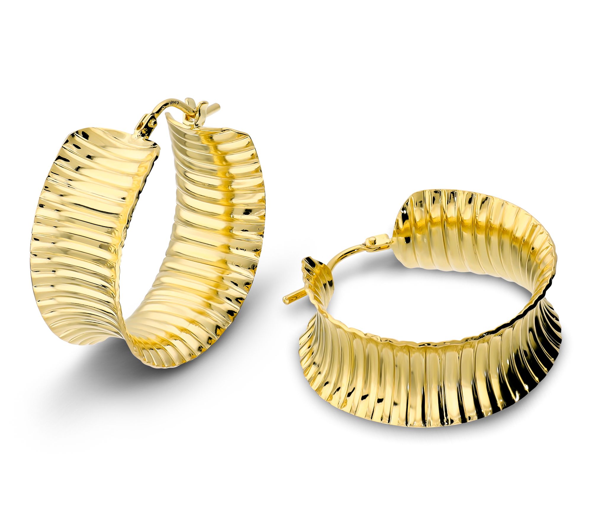 Bronzo Italia Striped Concave Hoop Earrings, 18K Gold Plated
