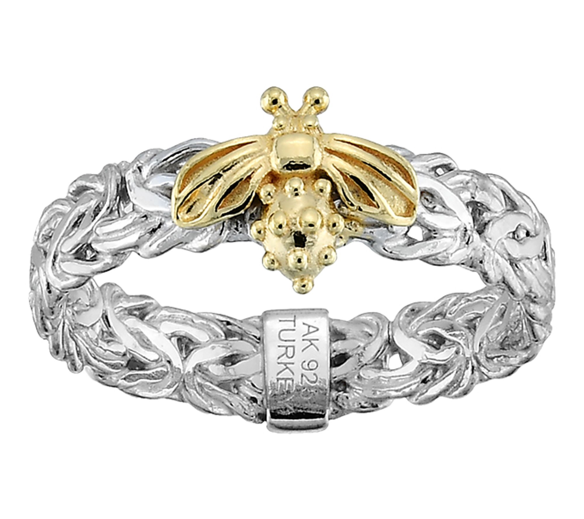 Silver Style Two-Tone Bee Design Byzantine Ring, Sterling
