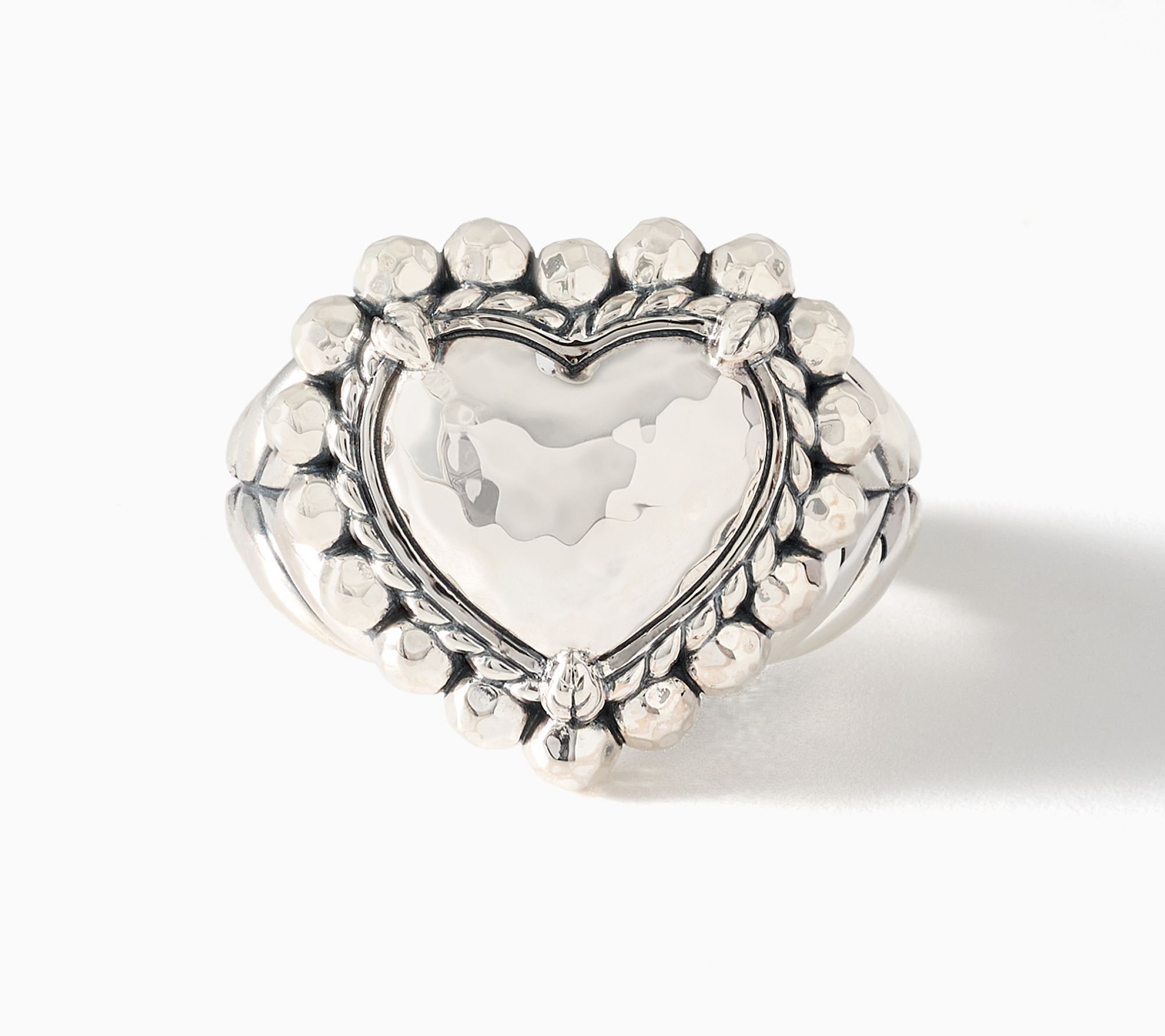 JAI Sterling Silver Shimmer Bead Hammered Heart Ring