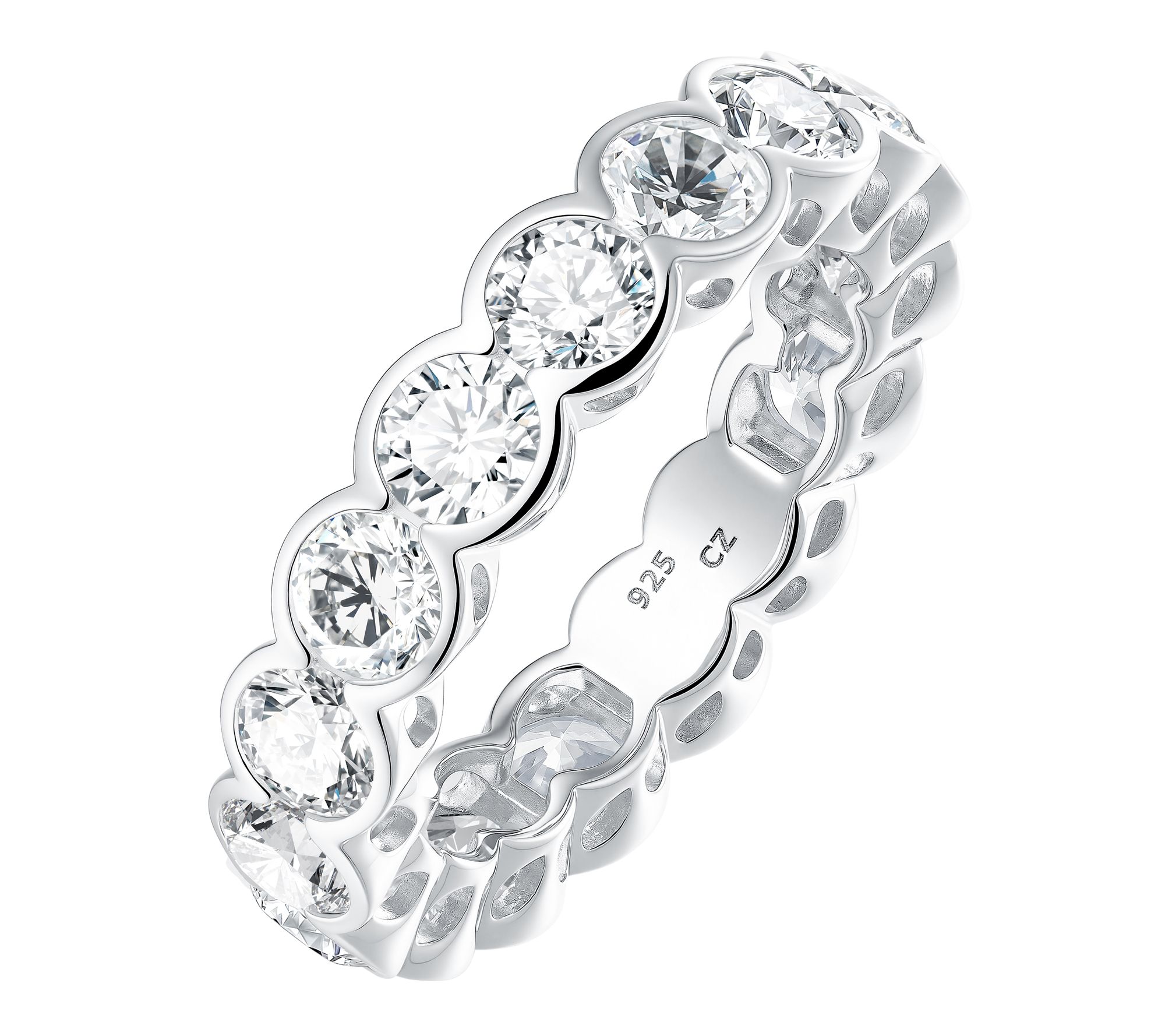 Diamonique Round Cut Bezel Eternity Band Ring, Sterling Silver