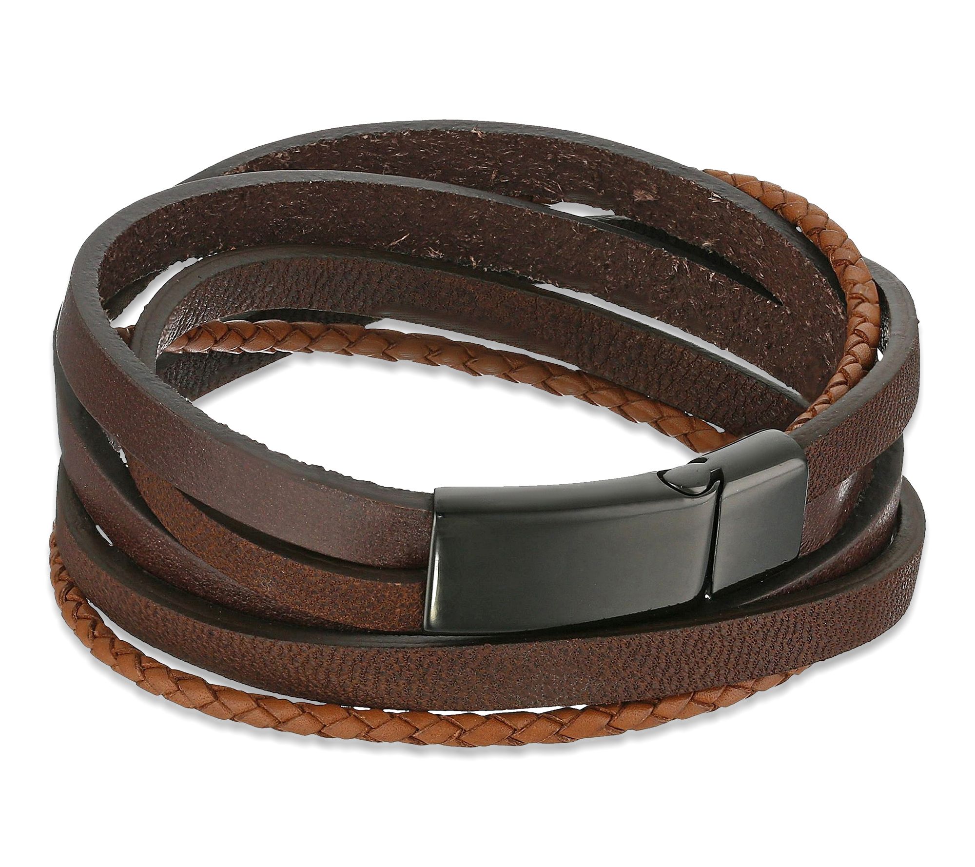 LYNX Men's Stainless Steel Brown Leather Multi-Strand Bracelet