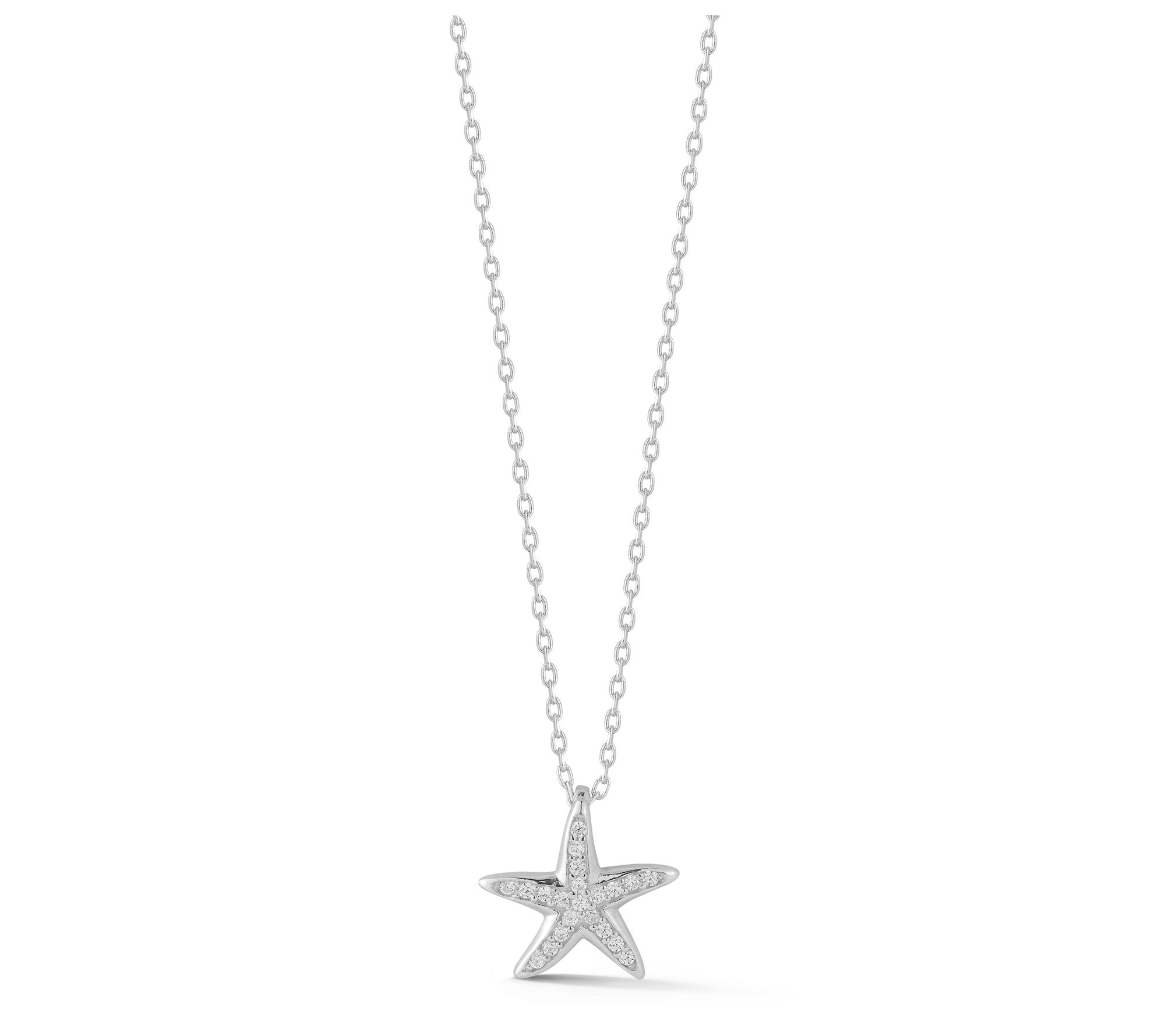 Sterlina Silver Pave Starfish Pendant w/ Chain,Sterling
