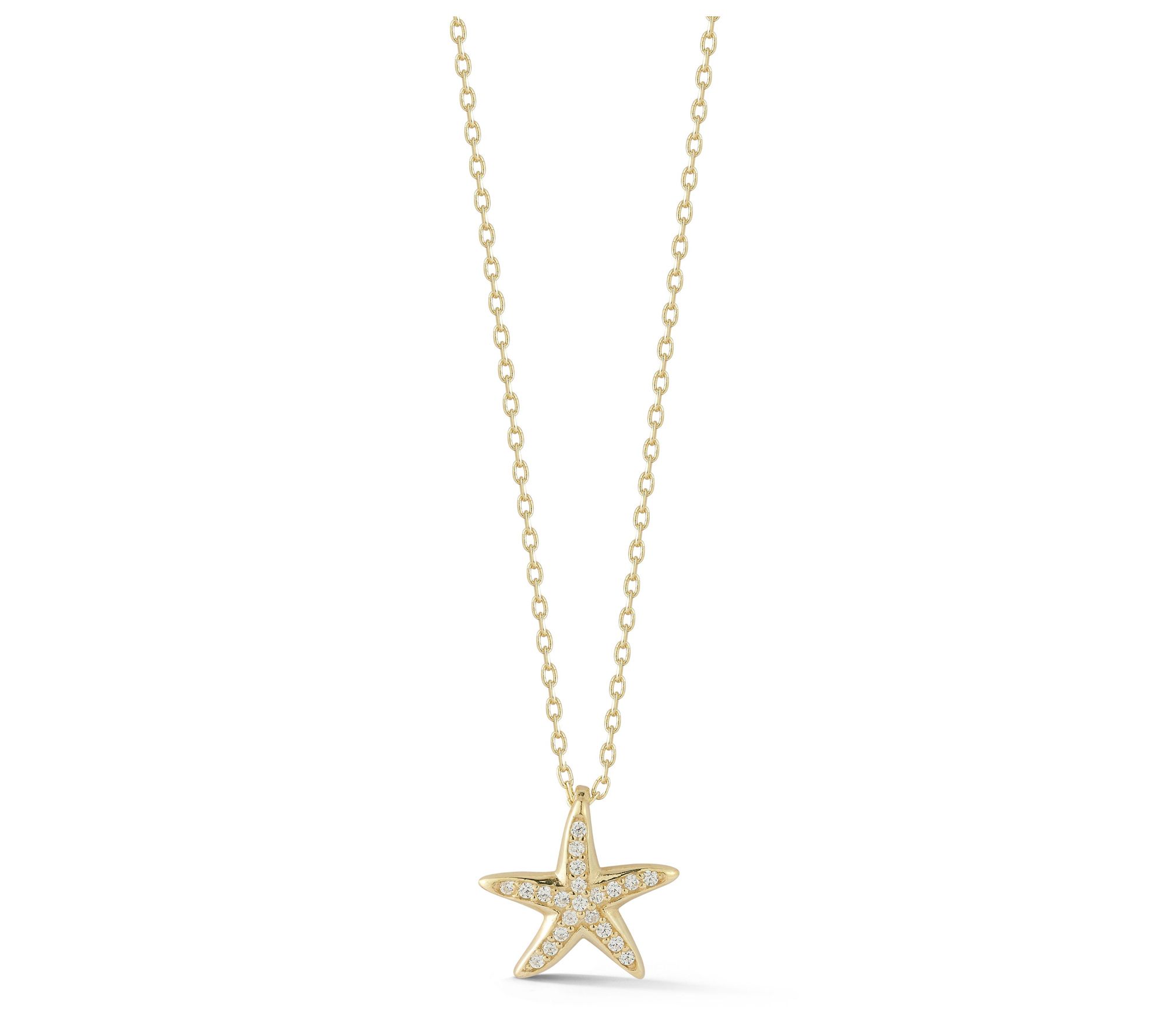 Sterlina Silver Pave Starfish Pendant w/ Chain,Sterling