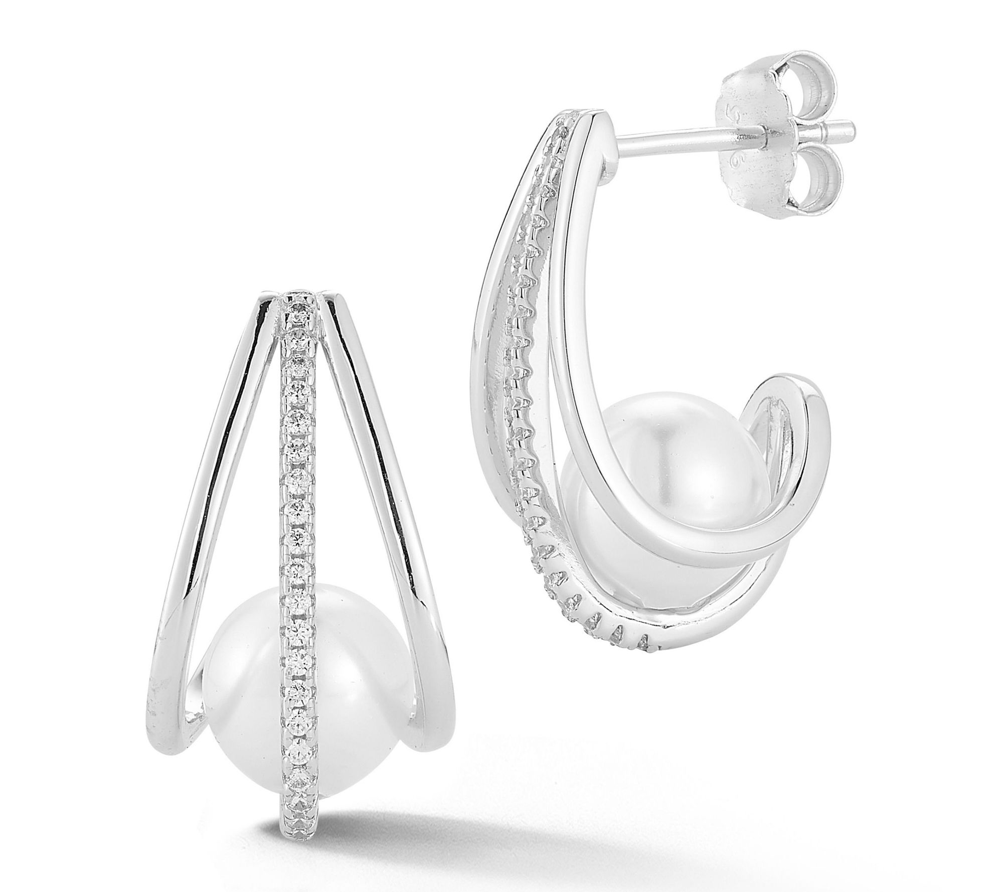 Rachel Zoe Cultured Pearl Cage Hoop Earrings, Sterling