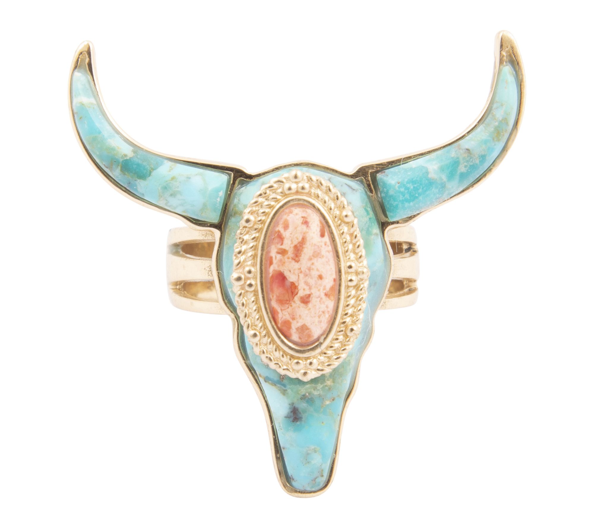 Barse Artisan Crafted Longhorn Blue Turquoise Golden Ring