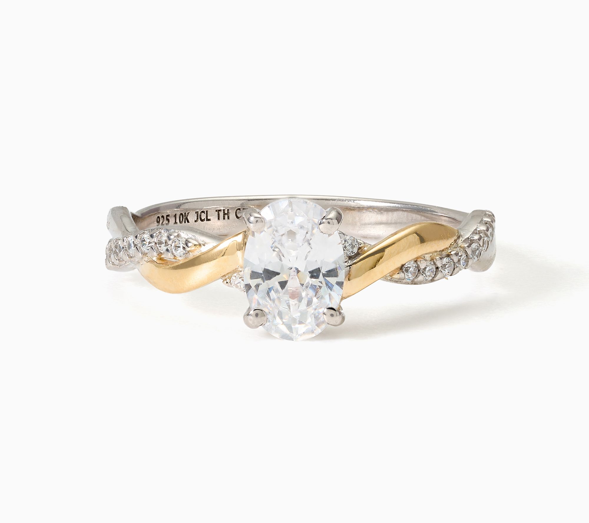 Diamonique Classics Sterling & 10K Gold Twisted Solitaire Ring