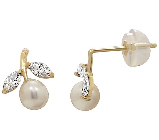 Diamonique 0.40 cttw Cherry Cultured Pearl Earrings, 14K Gold