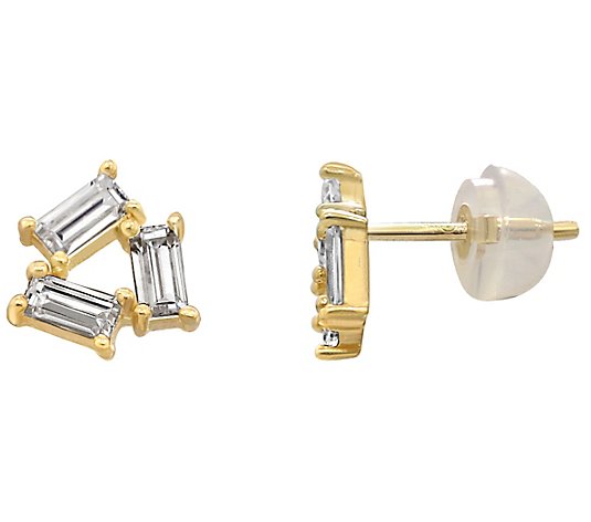 Diamonique 0.75 cttw Baguette Cluster Stud Earrings, 14K Gold