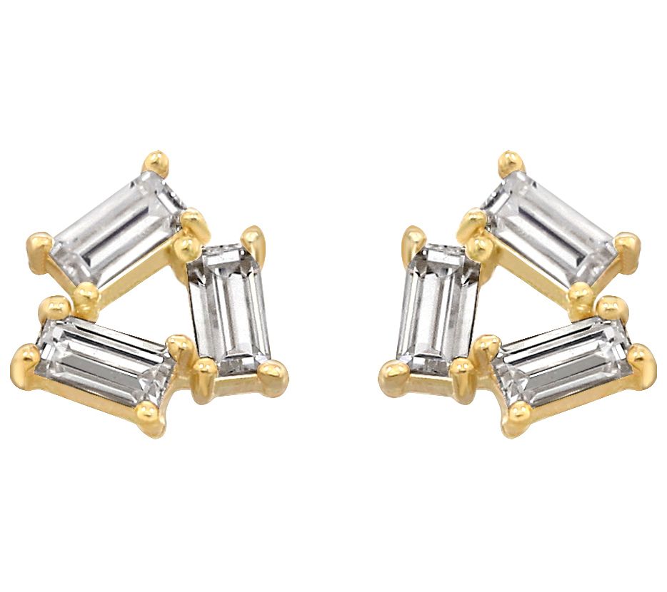 Diamonique 0.75 cttw Baguette Cluster Stud Earrings, 14K Gold - QVC.com