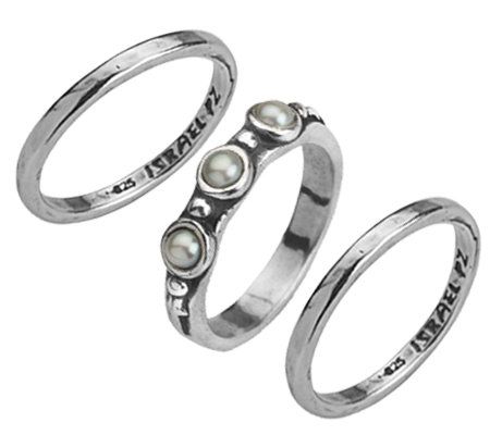 Or Paz Sterling Set of 3 Cultured Freshwater Pearl Stack Ring - QVC.com