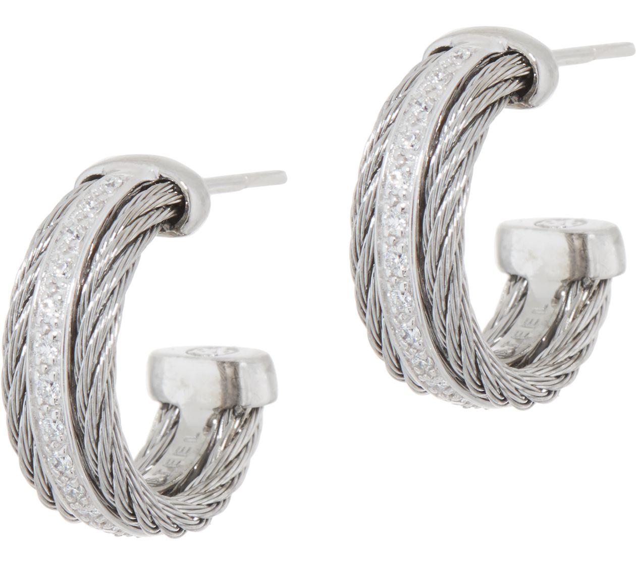 "As Is" ALOR Cable Stainless Steel & Diamond Hoop Earrings