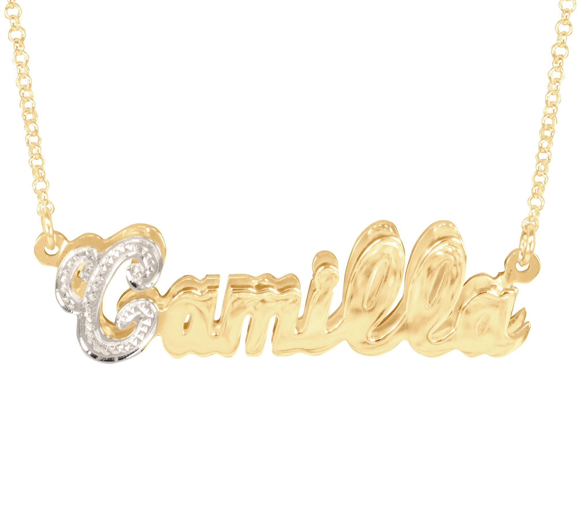 14K Gold Plated Personalized Diamond Cut Namepl ate Necklace