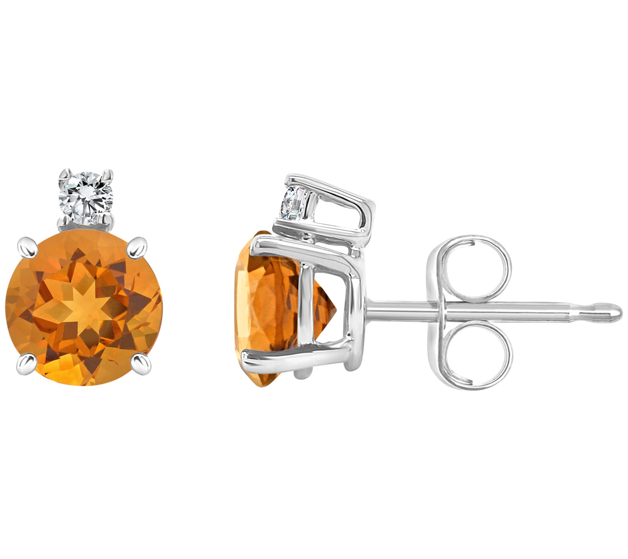 14K Gold 0.95 cttw Citrine & Diamond Accent Stud Earrings
