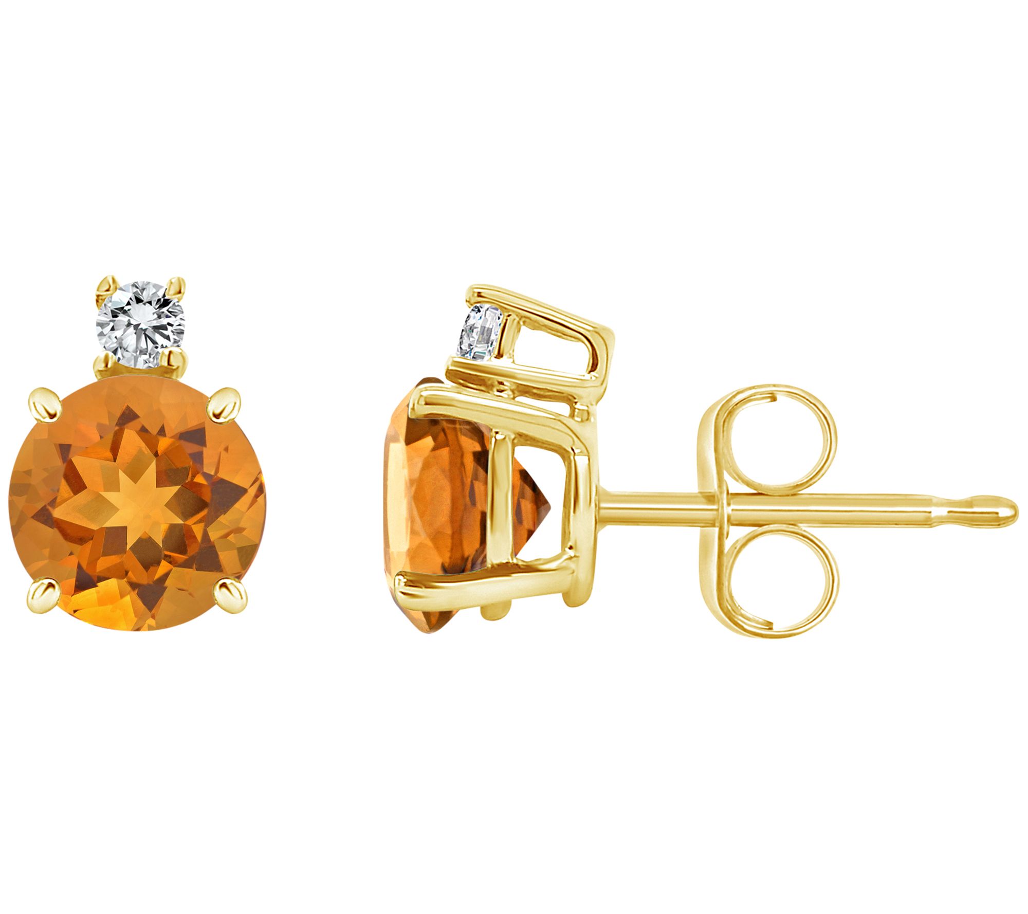 14K Gold 0.95 cttw Citrine & Diamond Accent Stud Earrings