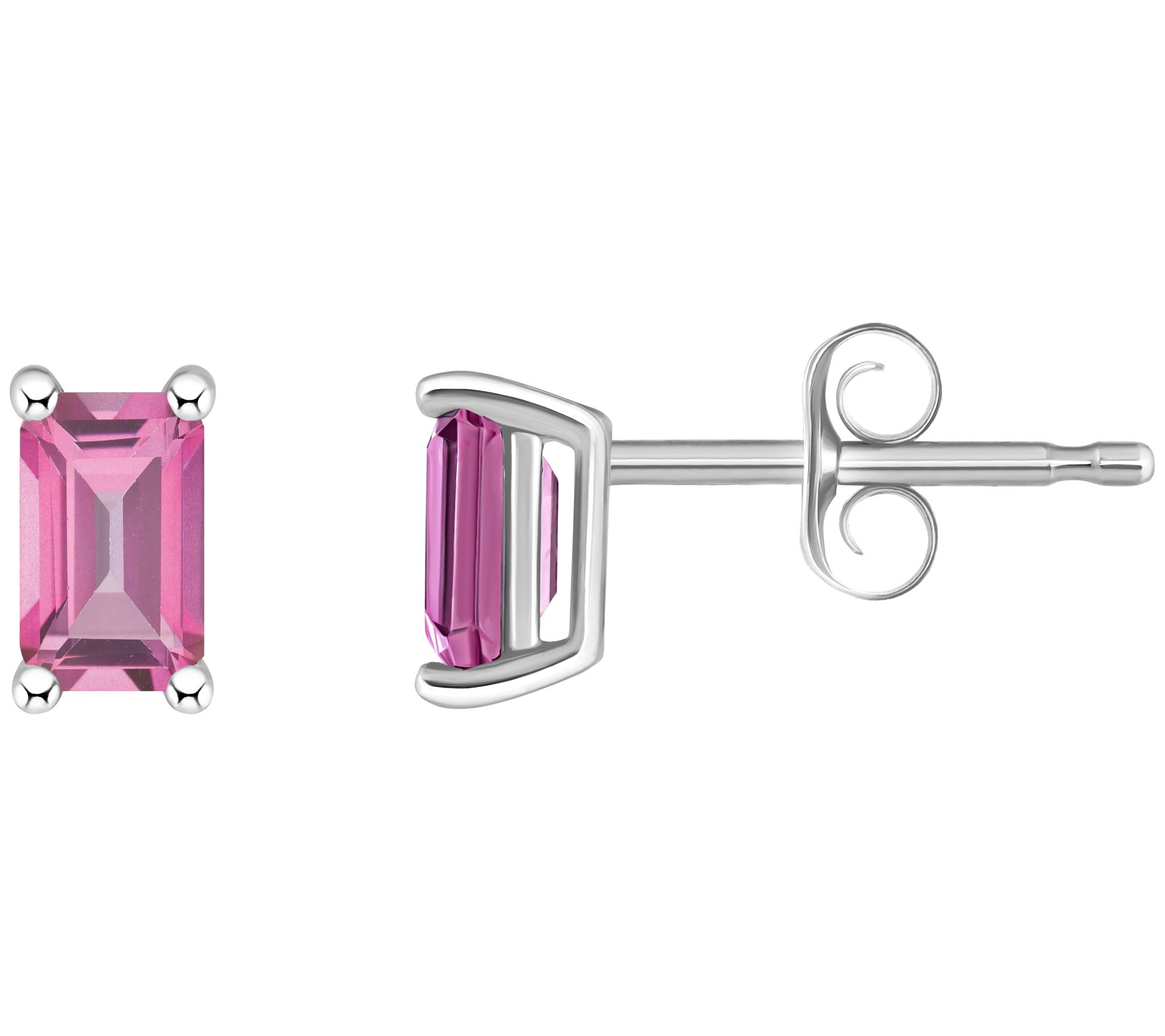 14K Gold Emerald Cut 0.80 cttw Pink Topaz StudEarrings