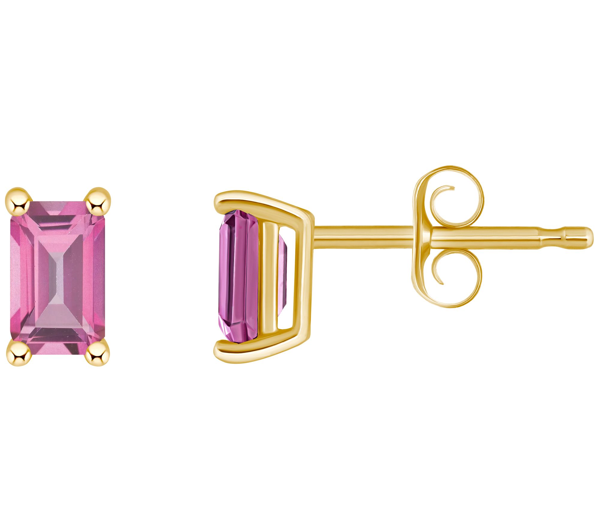 14K Gold Emerald Cut 0.80 cttw Pink Topaz StudEarrings