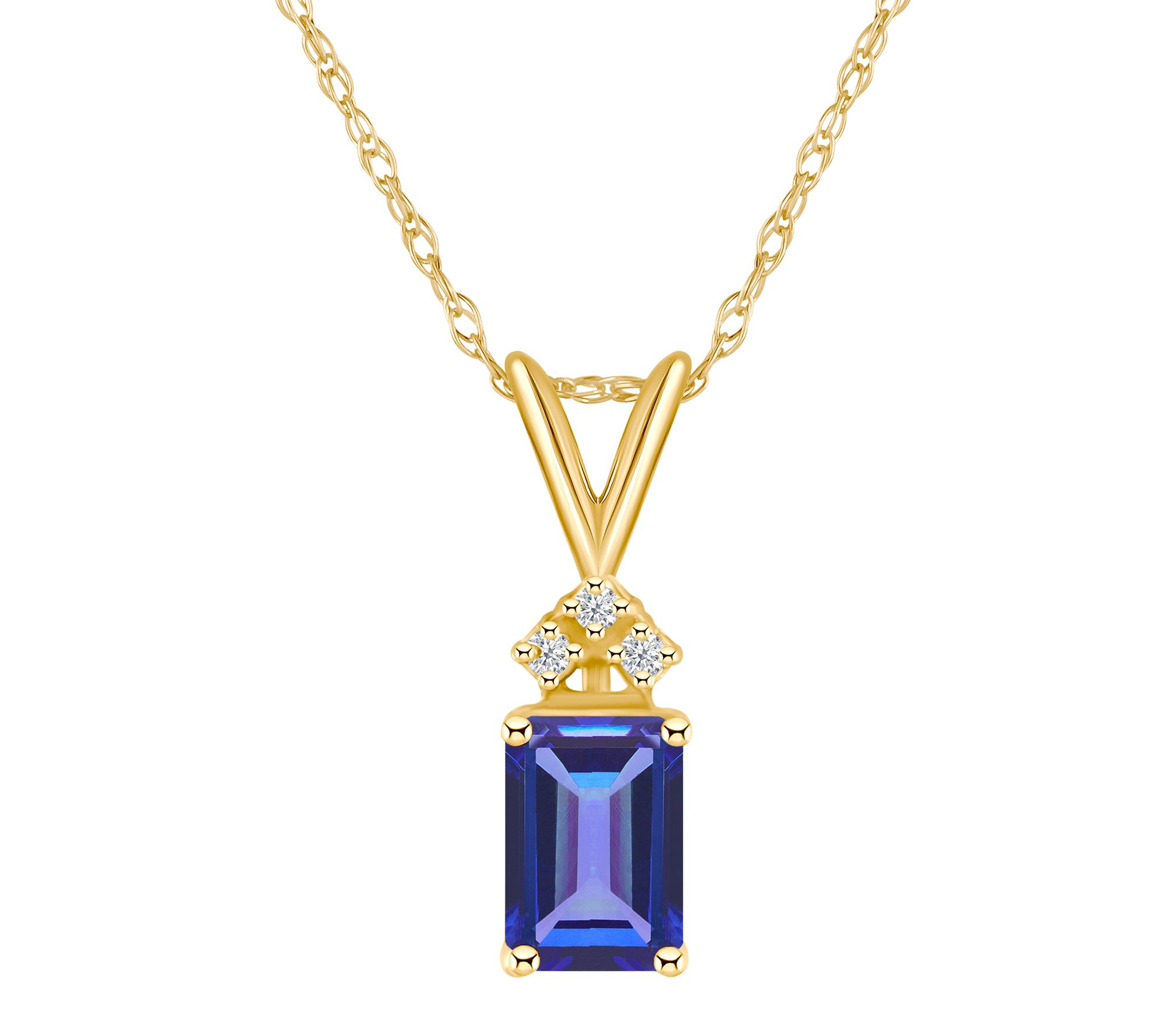 14K Gold 1.00 cttw Tanzanite & Diamond Pend ant w/ Chain