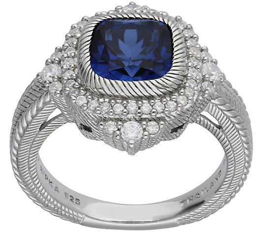 JUDITH Classic Sterling Cushion Cut Sapphire &iamonique Ring