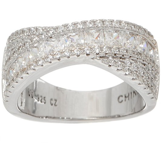 Diamonique Princess and Round Band Ring, Platinum Clad