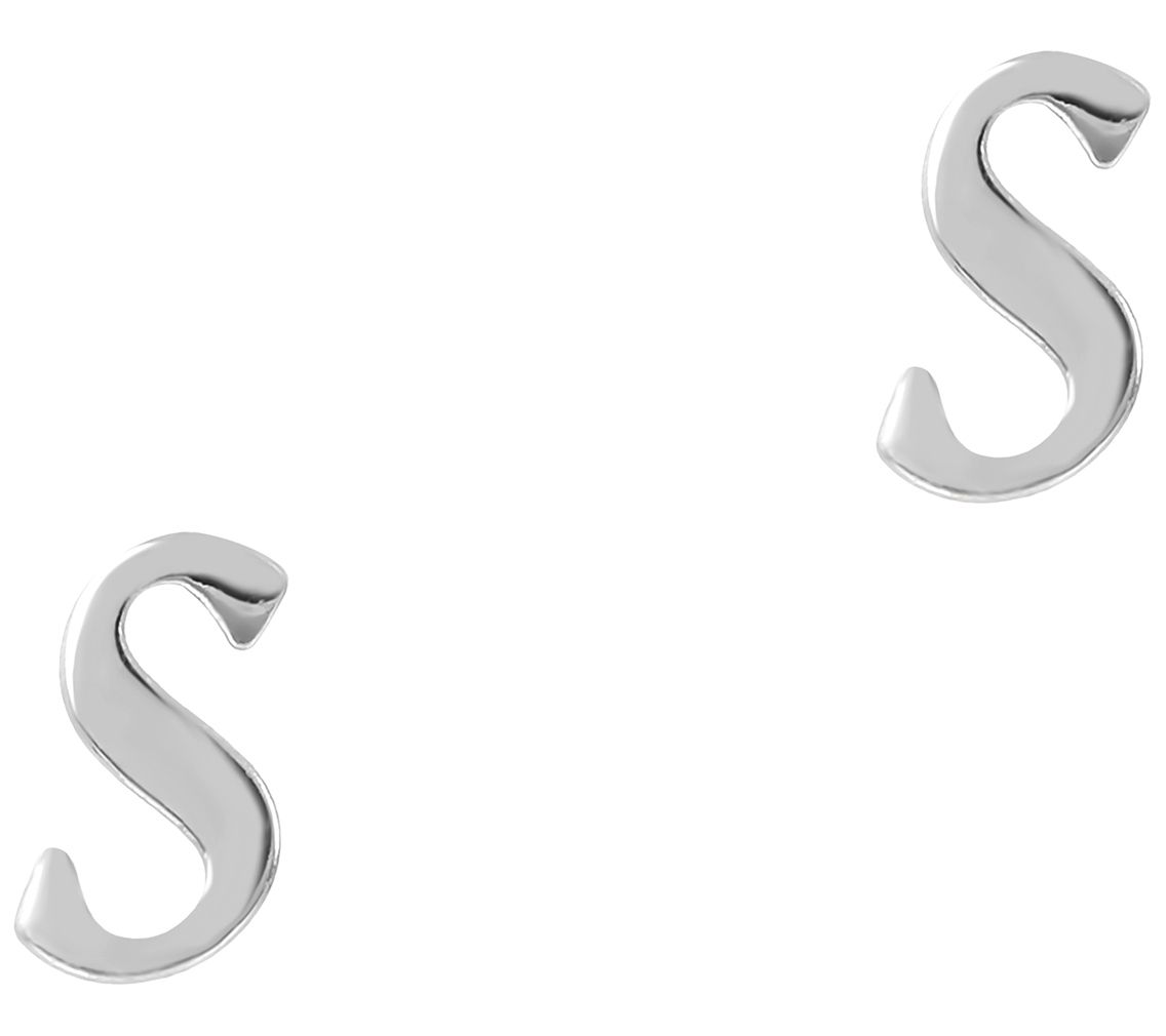 Italian Silver Polished Initial Stud Earrings Serling Silver