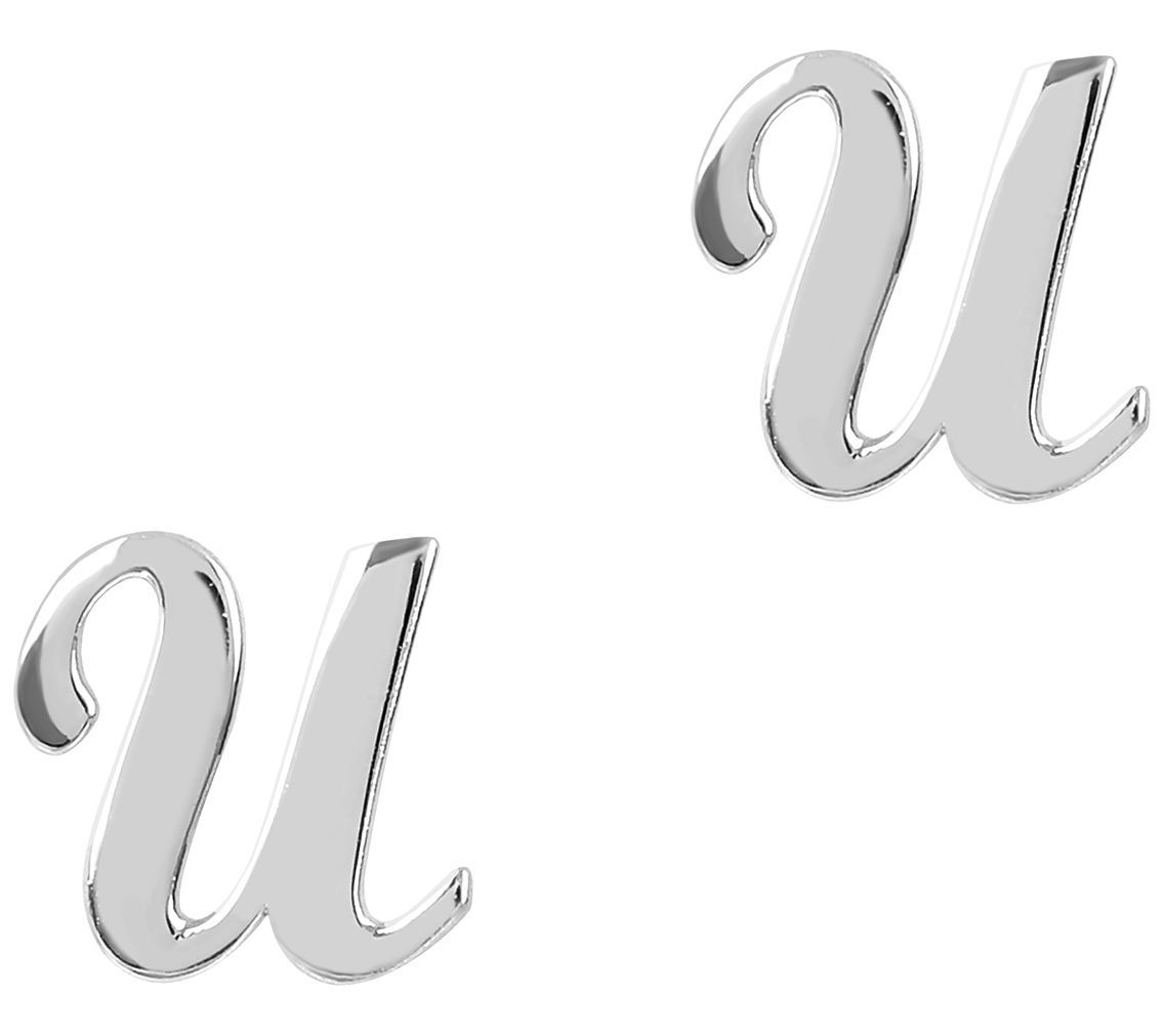 Italian Silver Polished Initial Stud Earrings Serling Silver